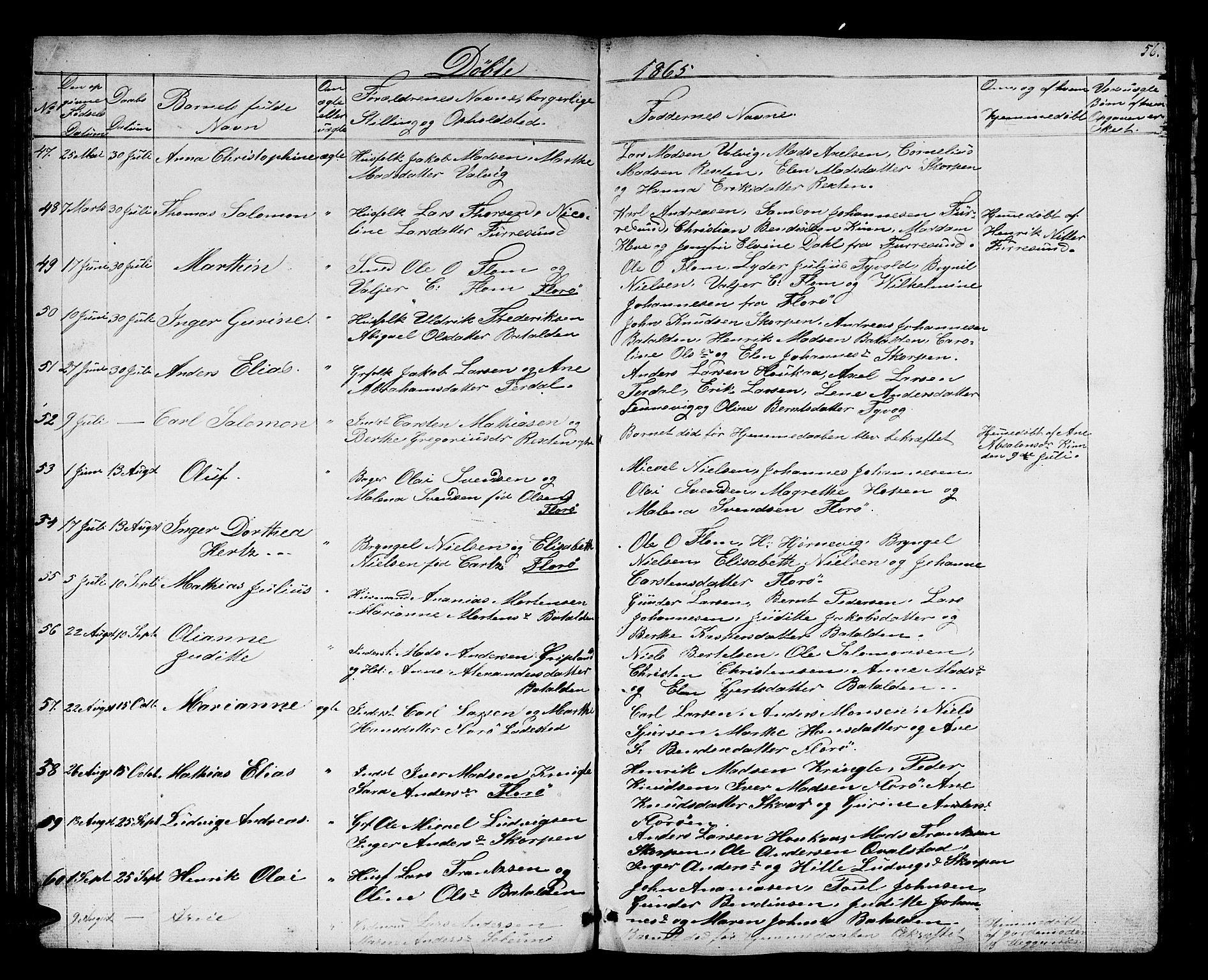 Kinn sokneprestembete, AV/SAB-A-80801/H/Hab/Haba/L0001: Parish register (copy) no. A 1, 1853-1868, p. 56