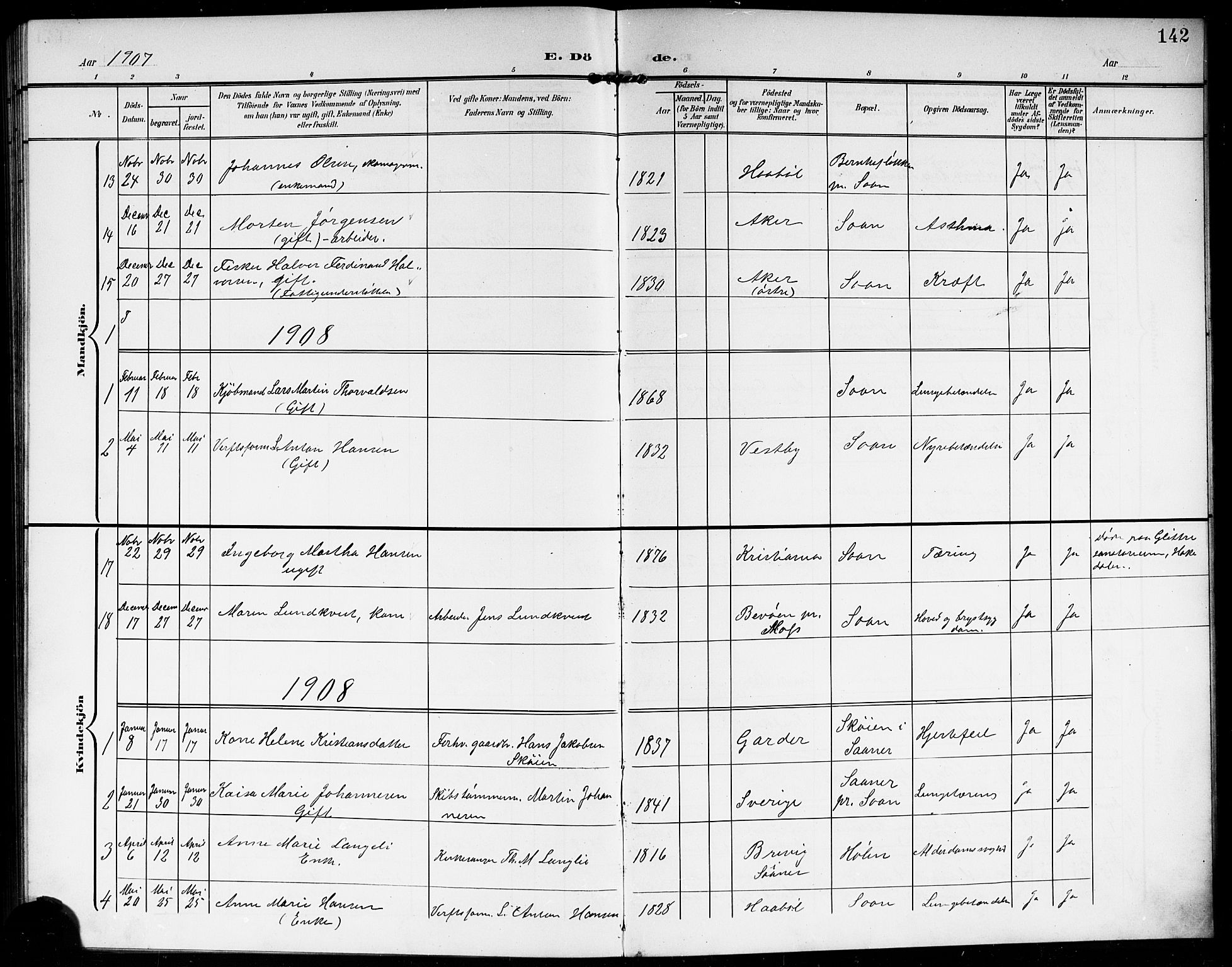 Vestby prestekontor Kirkebøker, AV/SAO-A-10893/G/Gb/L0002: Parish register (copy) no. II 2, 1903-1914, p. 142