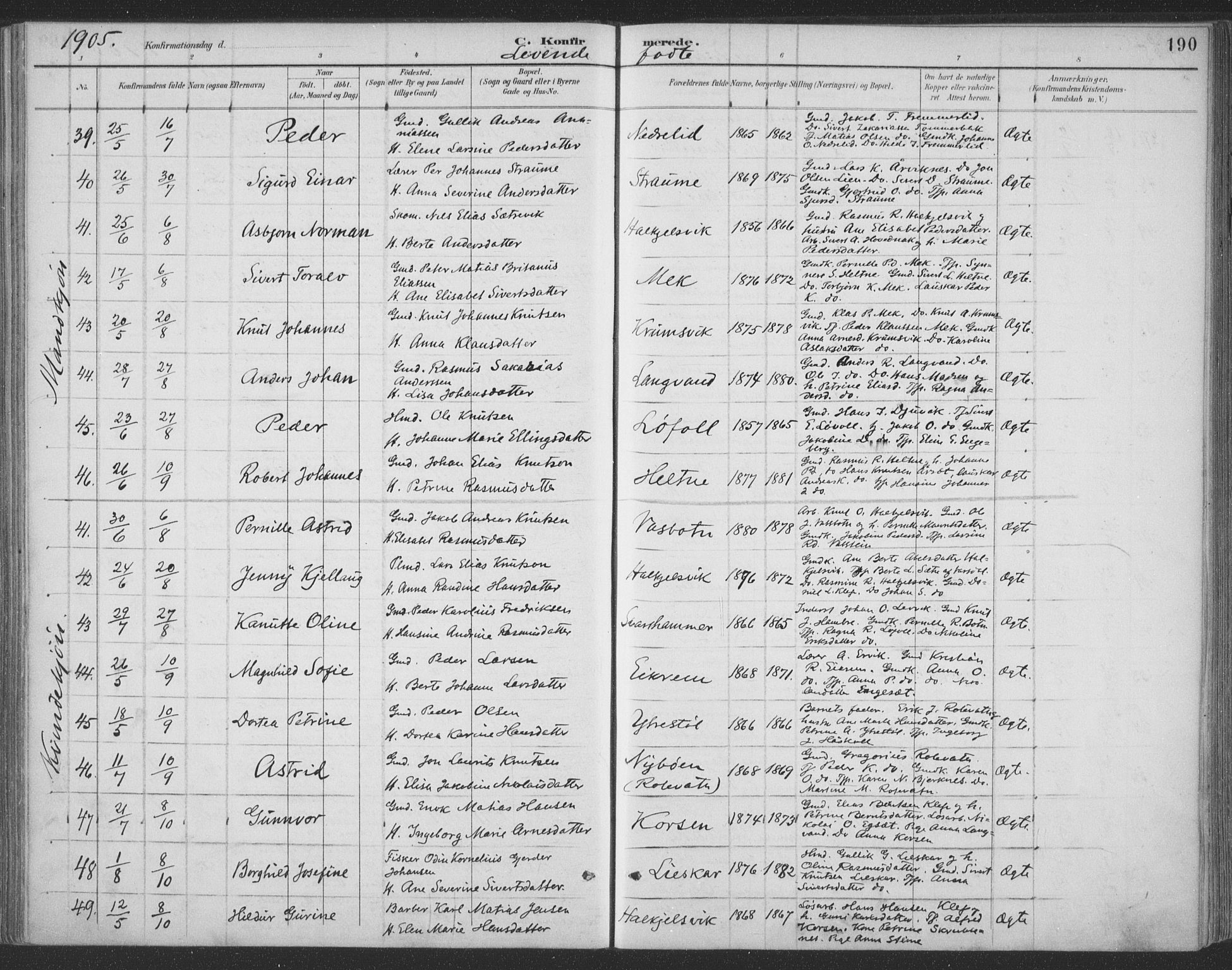 Ministerialprotokoller, klokkerbøker og fødselsregistre - Møre og Romsdal, AV/SAT-A-1454/511/L0142: Parish register (official) no. 511A09, 1891-1905, p. 190