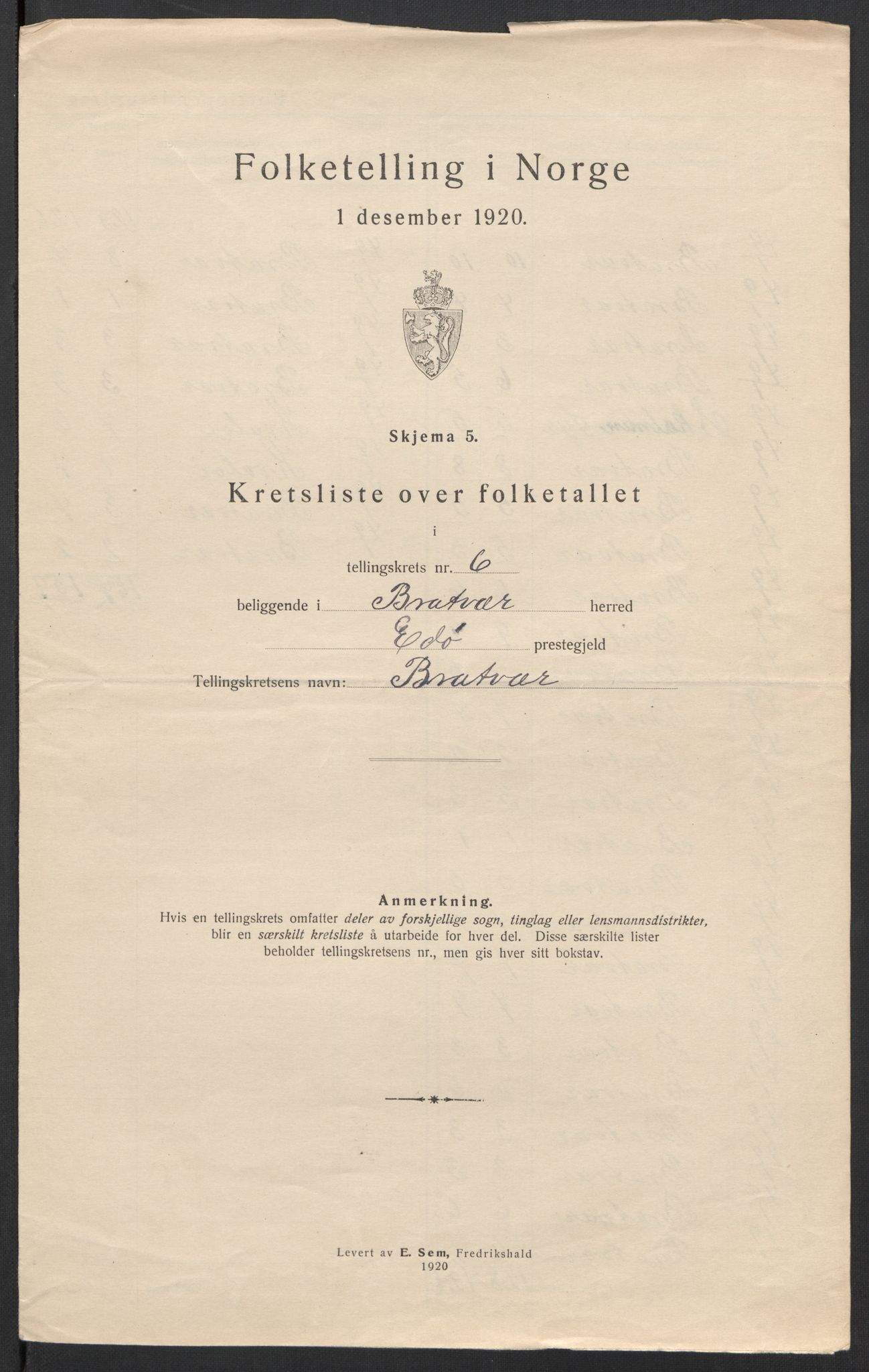 SAT, 1920 census for Brattvær, 1920, p. 23