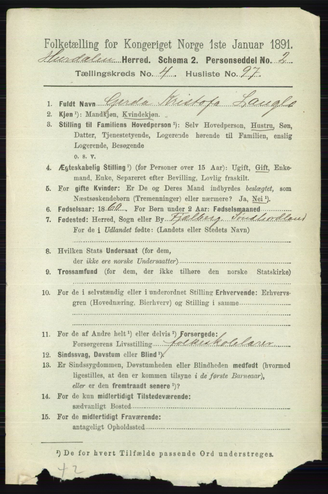 RA, 1891 census for 0239 Hurdal, 1891, p. 2005