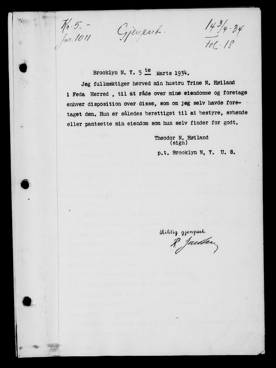 Flekkefjord sorenskriveri, SAK/1221-0001/G/Gb/Gba/L0051: Mortgage book no. 47, 1934-1935, Deed date: 03.04.1934