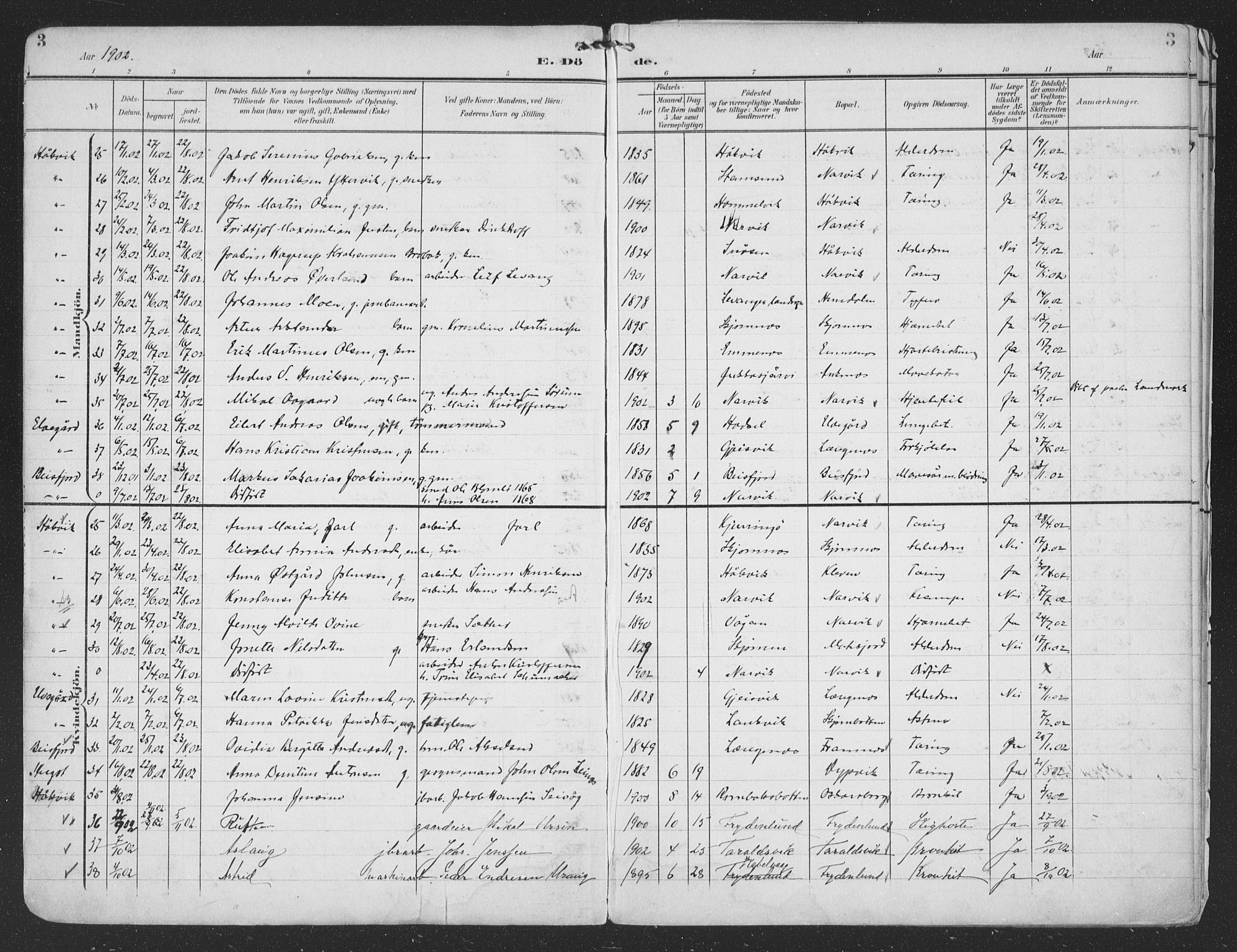 Ministerialprotokoller, klokkerbøker og fødselsregistre - Nordland, AV/SAT-A-1459/866/L0940: Parish register (official) no. 866A03, 1902-1926, p. 3