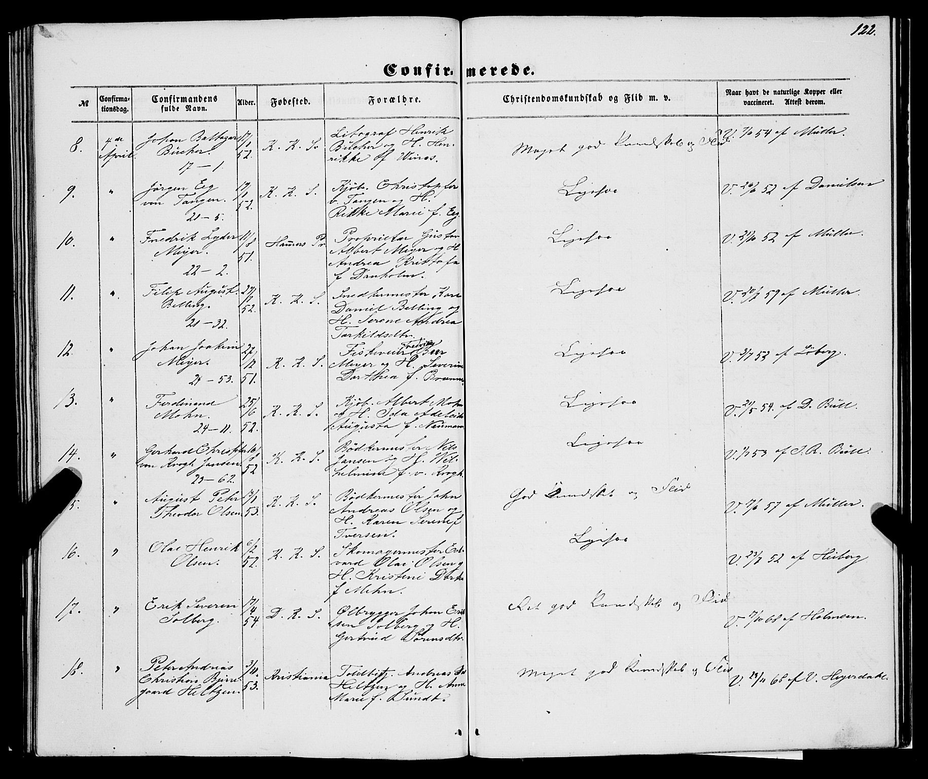 Korskirken sokneprestembete, SAB/A-76101/H/Haa/L0069: Curate's parish register no. A 4, 1856-1869, p. 122