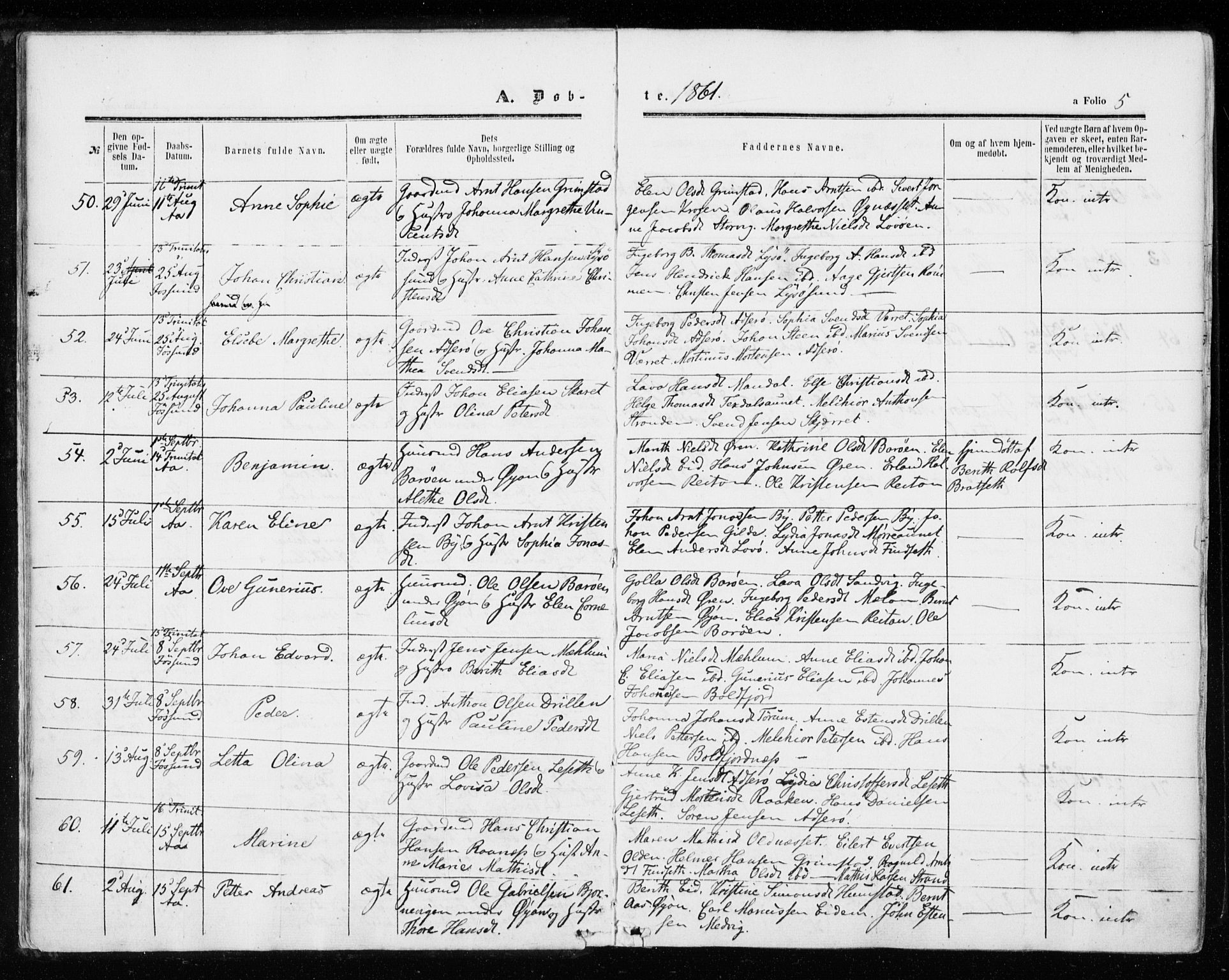 Ministerialprotokoller, klokkerbøker og fødselsregistre - Sør-Trøndelag, SAT/A-1456/655/L0678: Parish register (official) no. 655A07, 1861-1873, p. 5