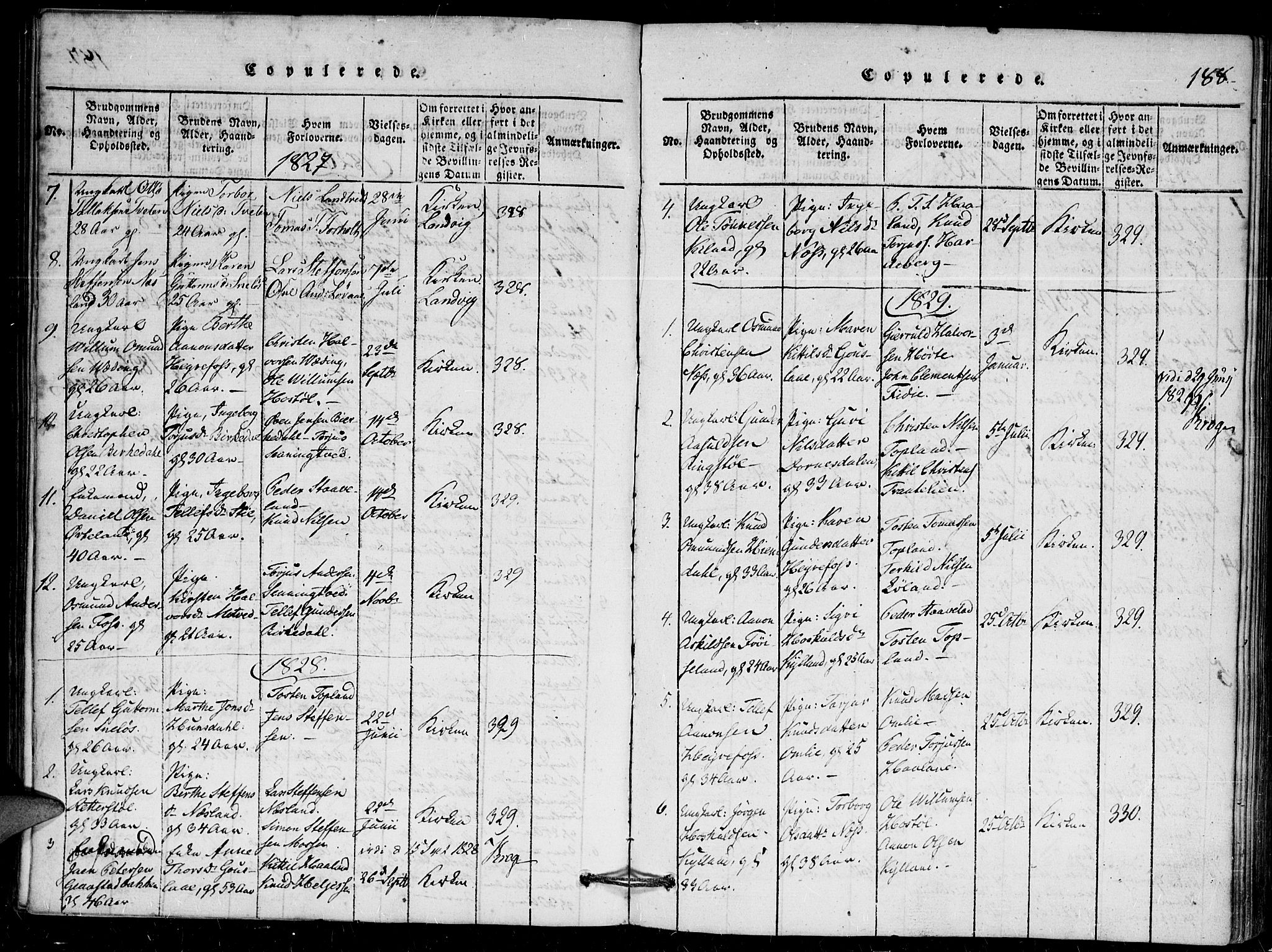 Herefoss sokneprestkontor, AV/SAK-1111-0019/F/Fa/Faa/L0001: Parish register (official) no. A 1, 1816-1860, p. 188