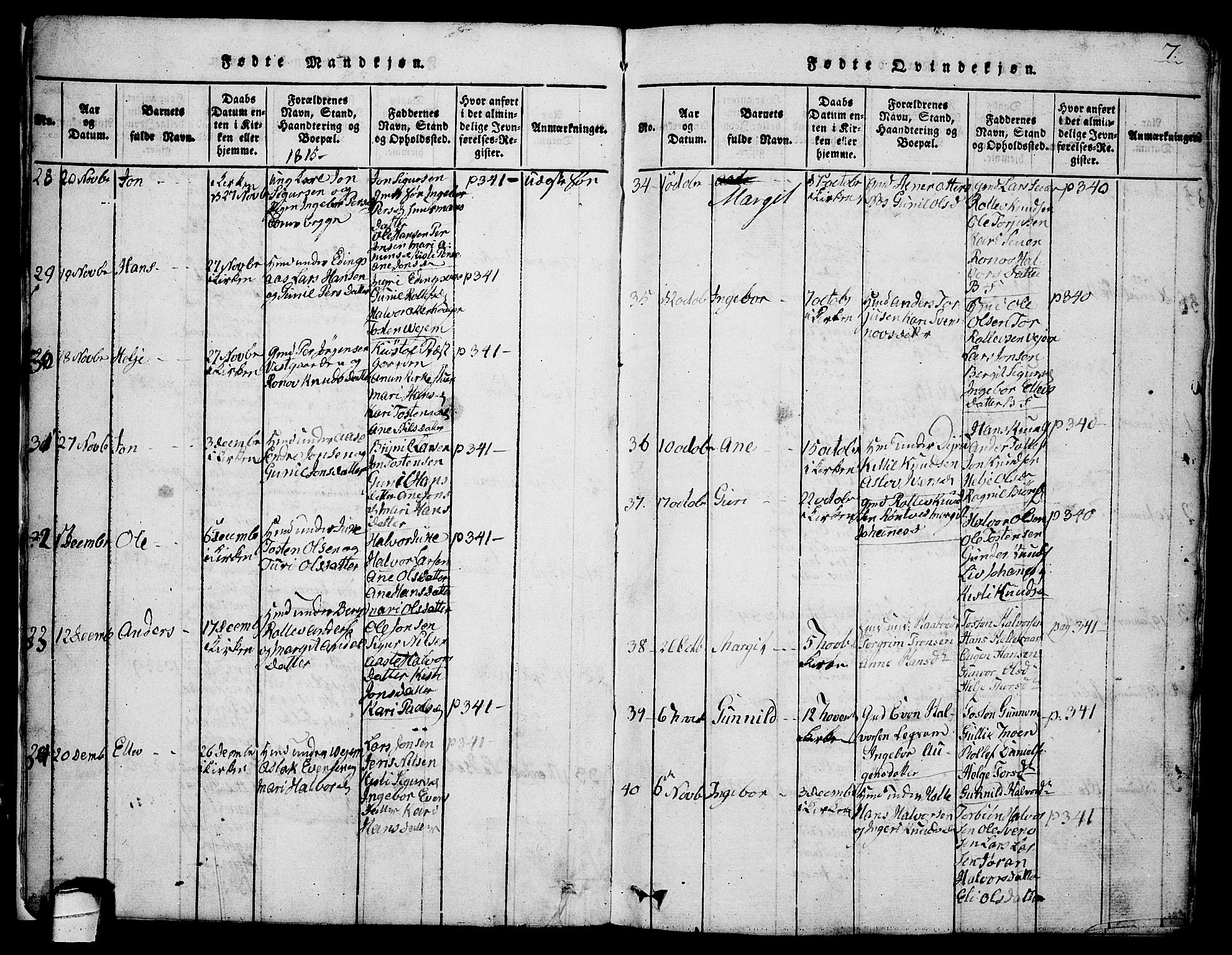 Sauherad kirkebøker, SAKO/A-298/G/Ga/L0001: Parish register (copy) no. I 1, 1815-1827, p. 7
