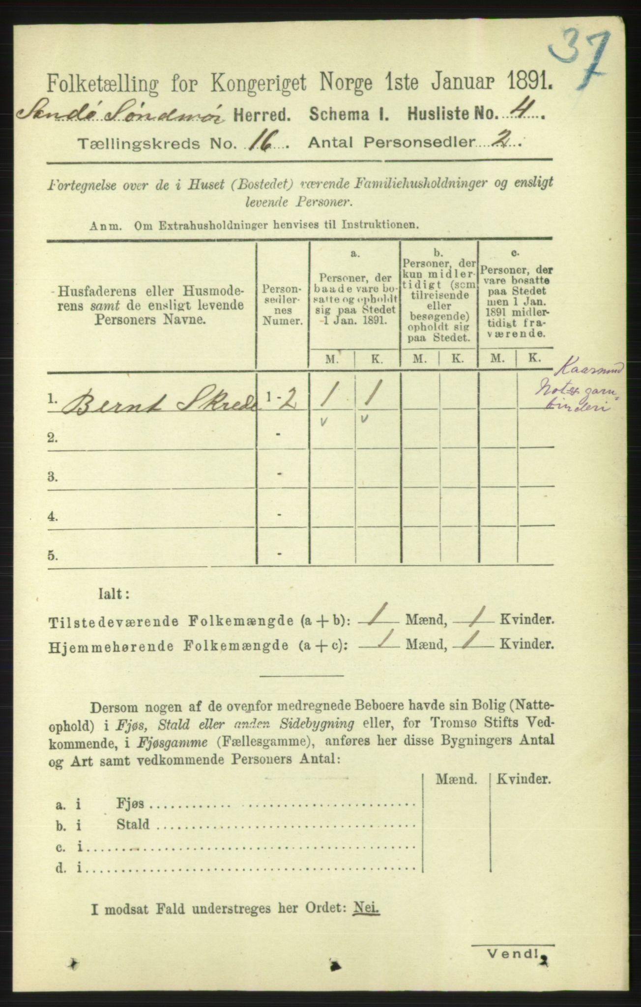 RA, 1891 census for 1514 Sande, 1891, p. 3143