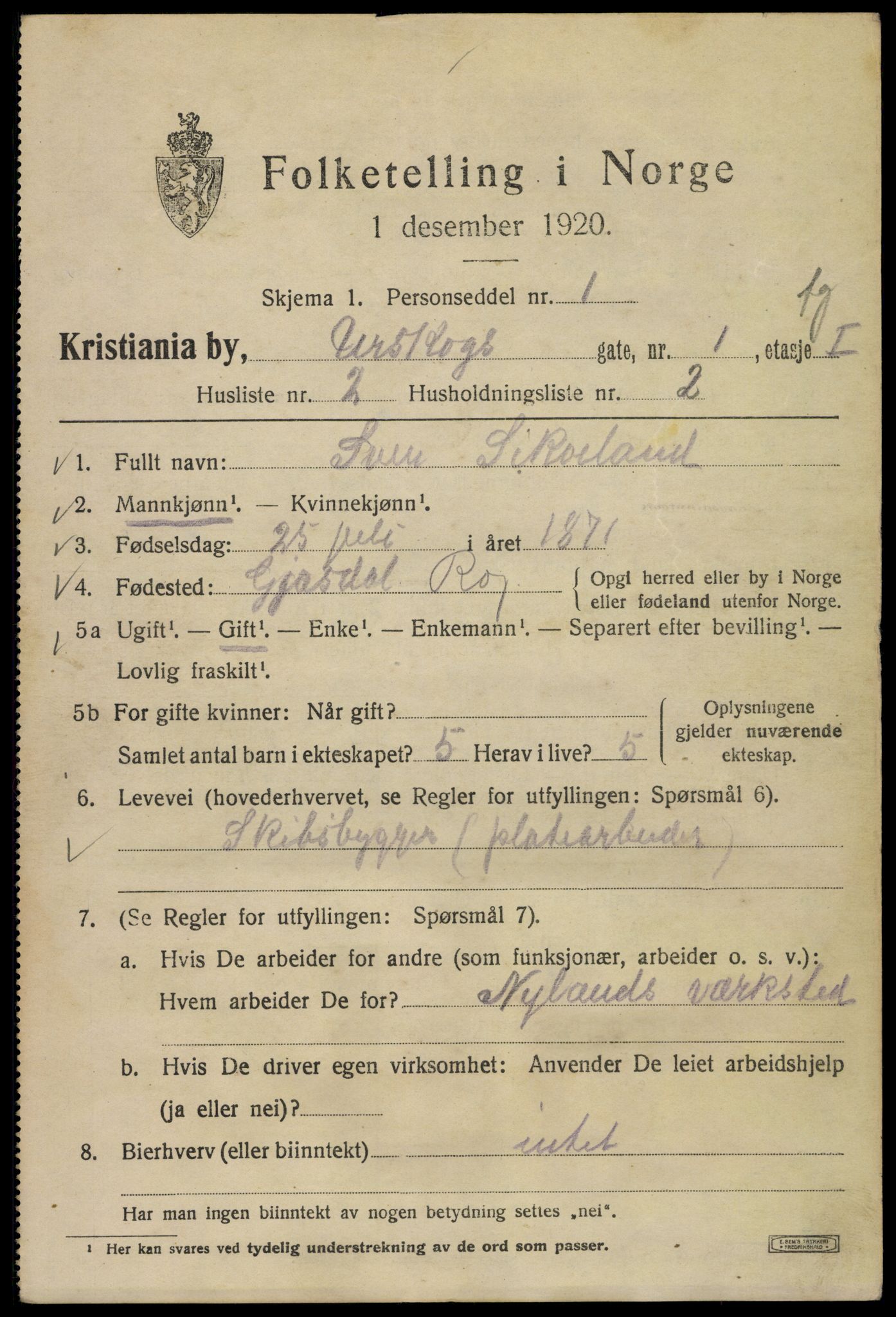 SAO, 1920 census for Kristiania, 1920, p. 620189