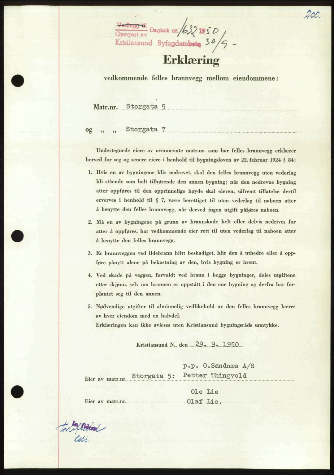 Kristiansund byfogd, AV/SAT-A-4587/A/27: Mortgage book no. 50, 1950-1950, Diary no: : 1632/1950