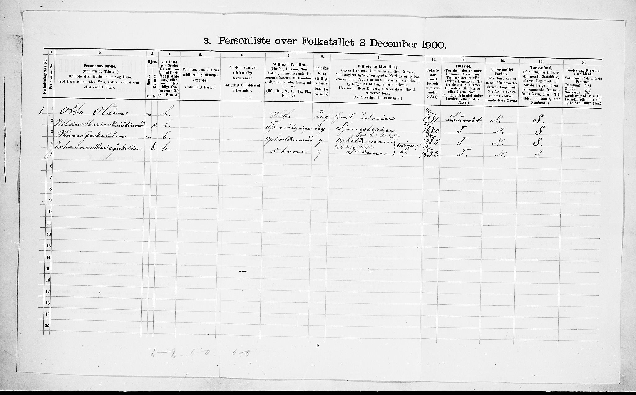 RA, 1900 census for Brunlanes, 1900, p. 874