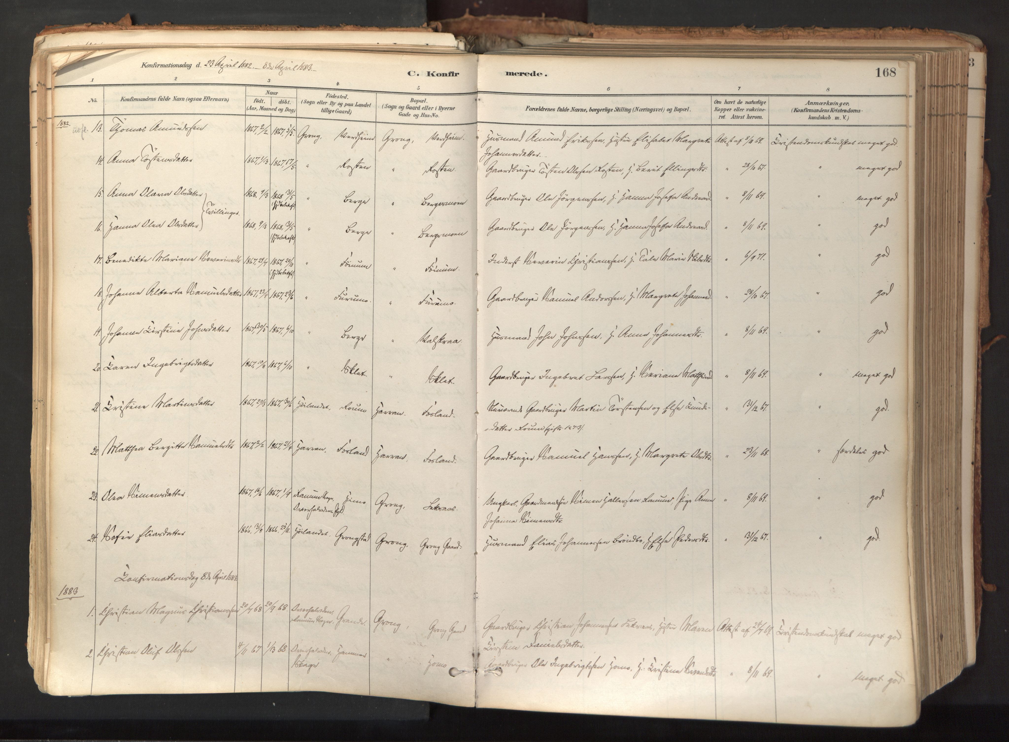 Ministerialprotokoller, klokkerbøker og fødselsregistre - Nord-Trøndelag, SAT/A-1458/758/L0519: Parish register (official) no. 758A04, 1880-1926, p. 168