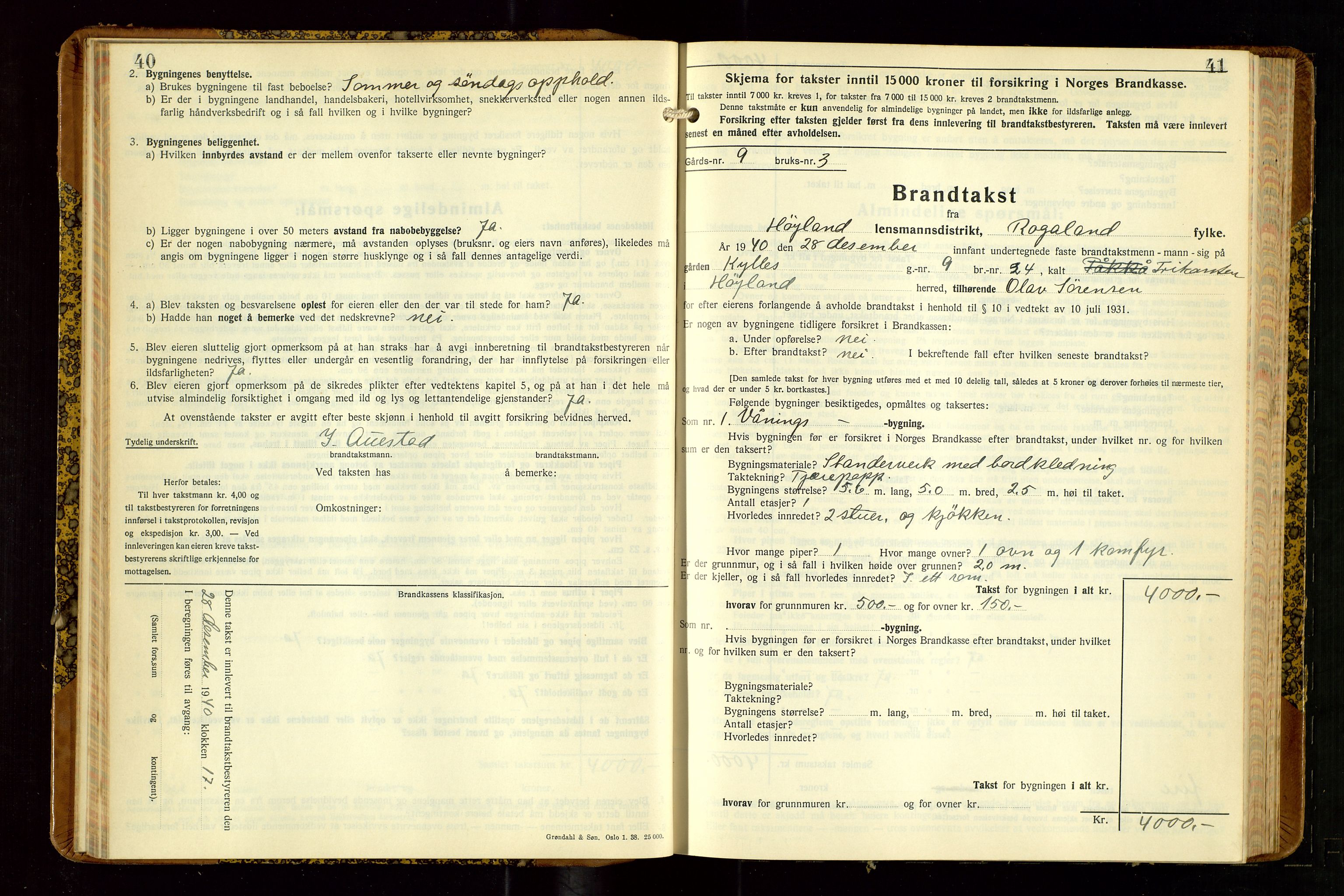 Høyland/Sandnes lensmannskontor, SAST/A-100166/Gob/L0008: "Branntakstprotokoll", 1940-1952, p. 40-41