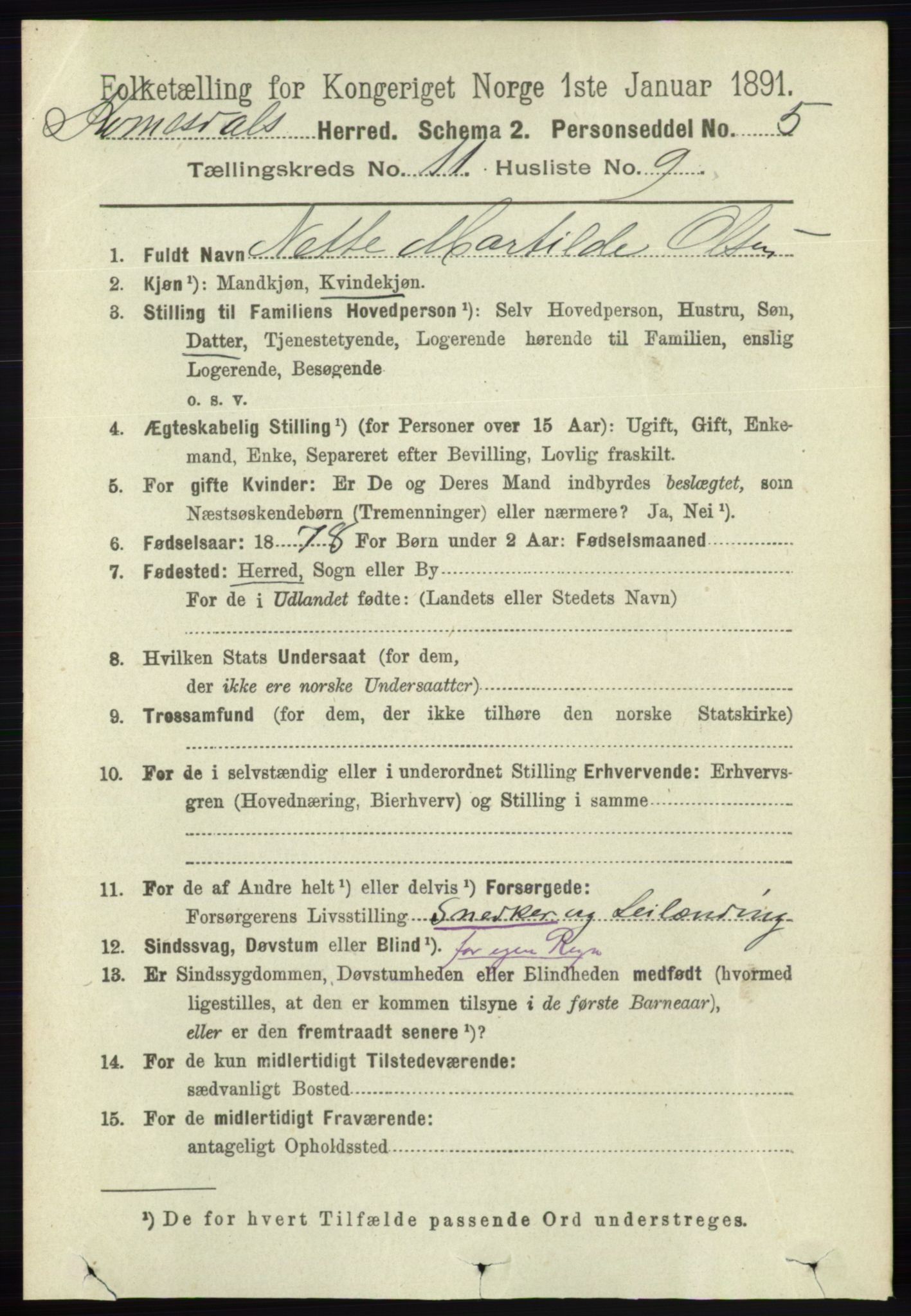 RA, 1891 census for 1037 Kvinesdal, 1891, p. 4556