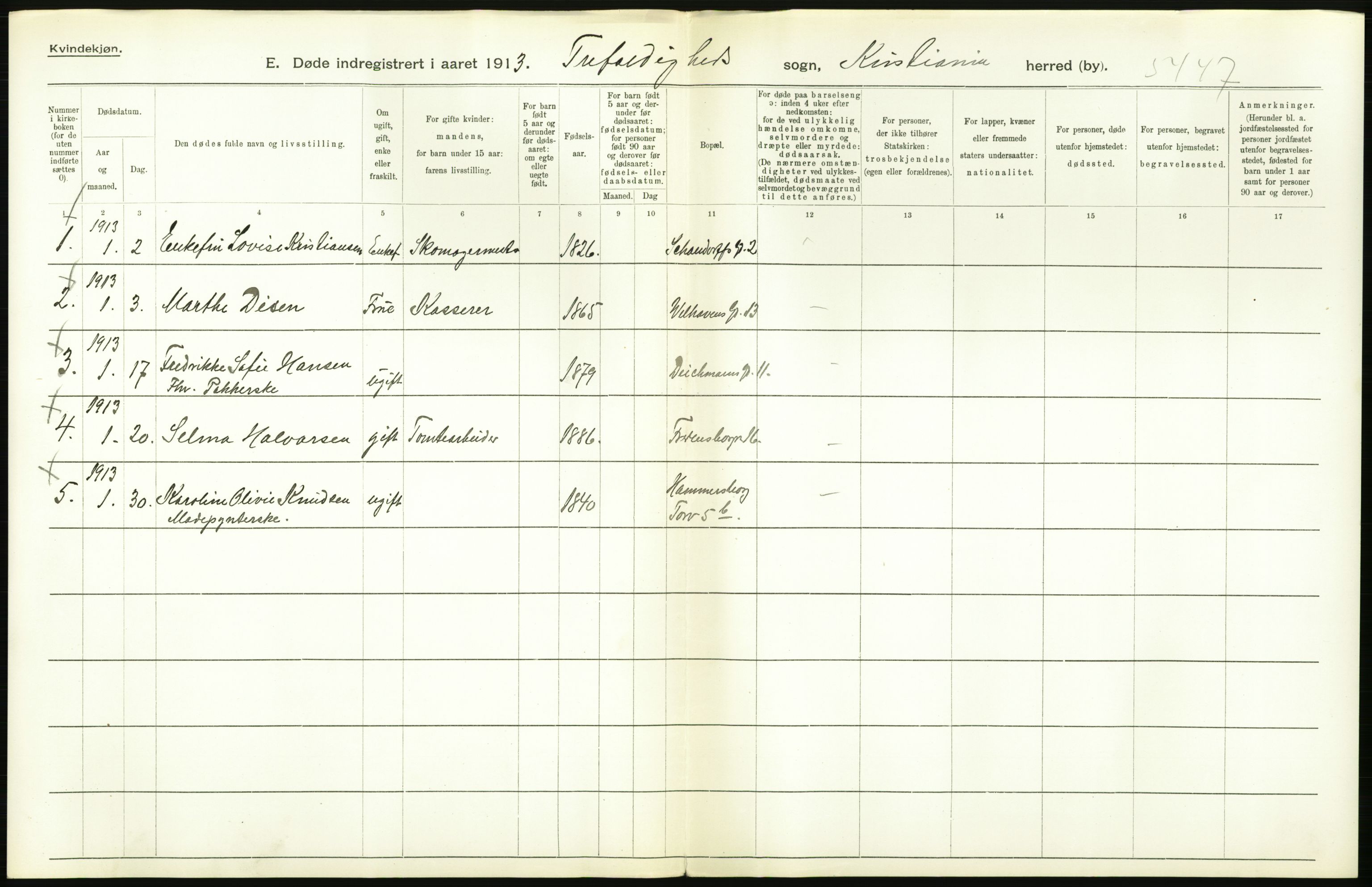 Statistisk sentralbyrå, Sosiodemografiske emner, Befolkning, AV/RA-S-2228/D/Df/Dfb/Dfbc/L0009: Kristiania: Døde., 1913, p. 442