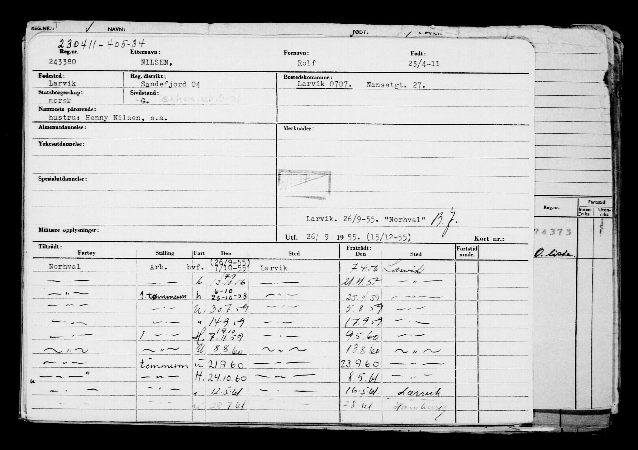 Direktoratet for sjømenn, AV/RA-S-3545/G/Gb/L0095: Hovedkort, 1911, p. 412