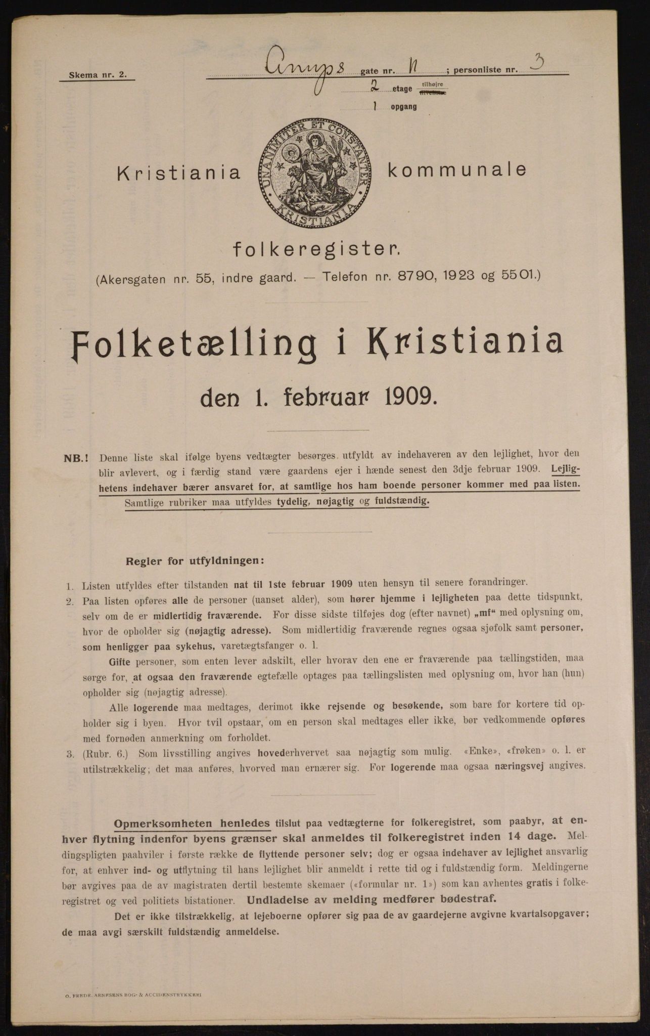 OBA, Municipal Census 1909 for Kristiania, 1909, p. 2126