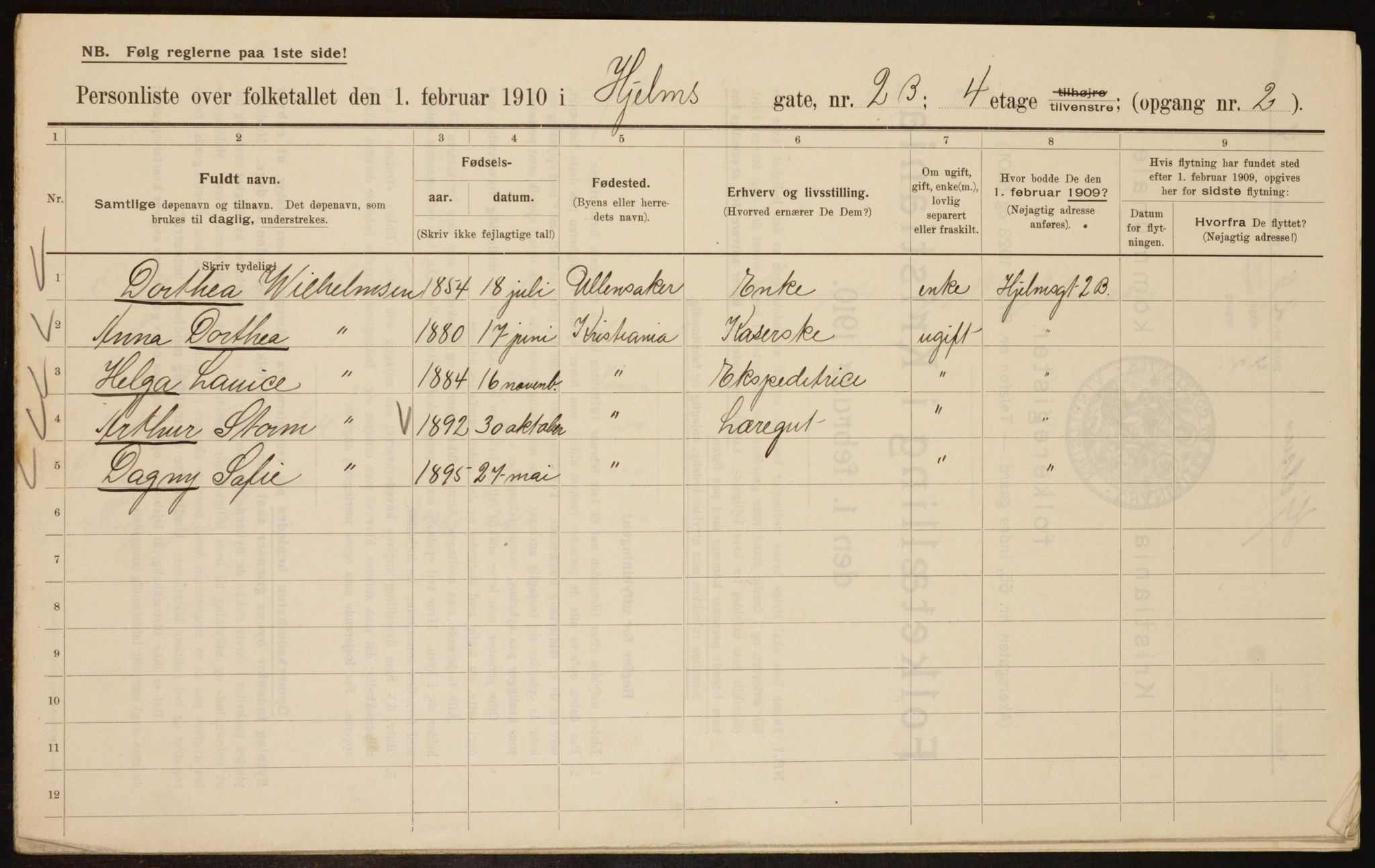 OBA, Municipal Census 1910 for Kristiania, 1910, p. 39406