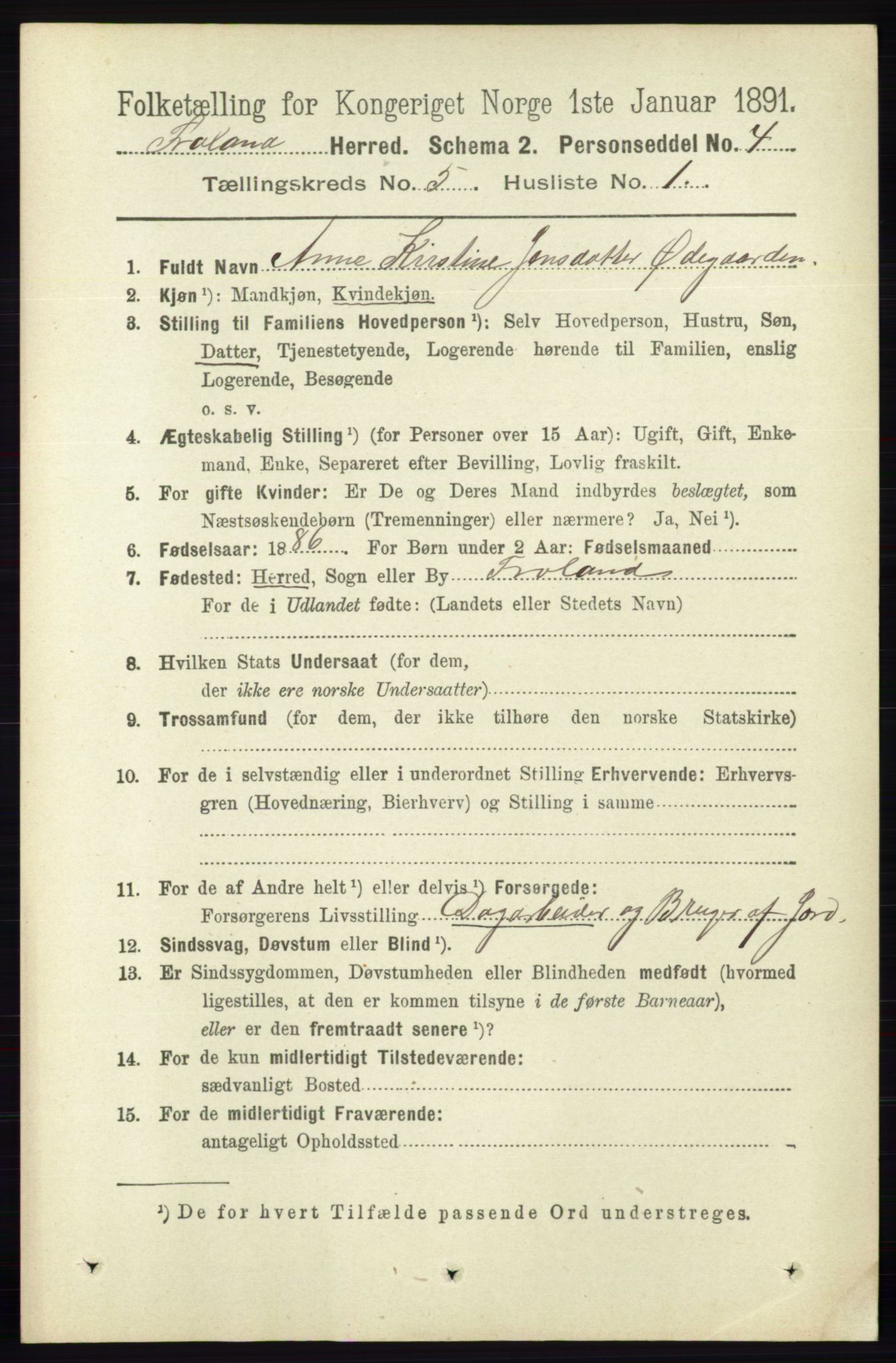 RA, 1891 census for 0919 Froland, 1891, p. 1783