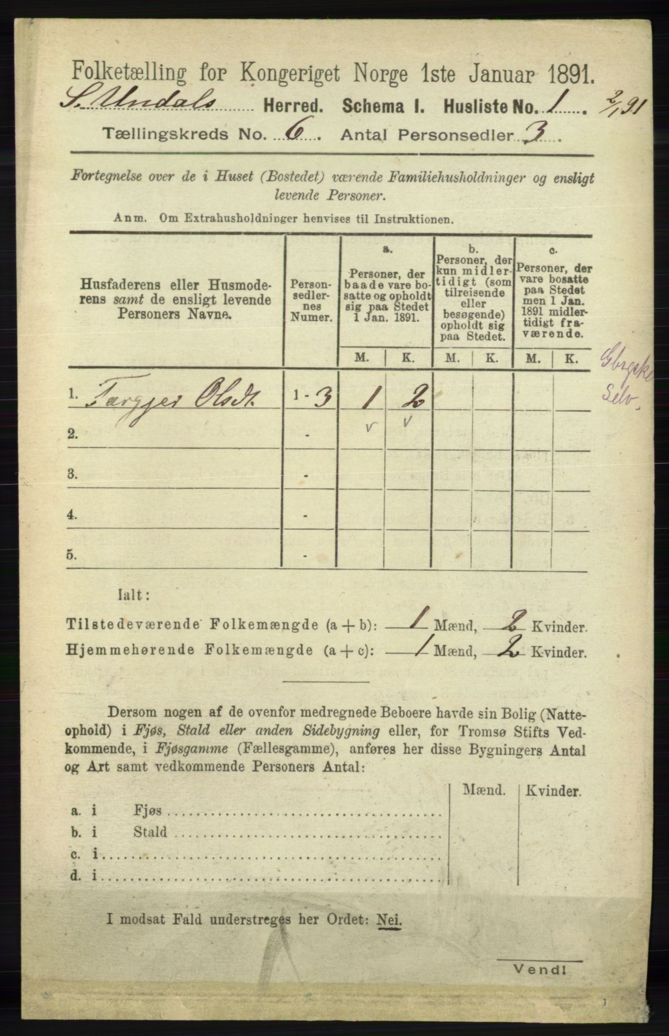 RA, 1891 census for 1029 Sør-Audnedal, 1891, p. 2237