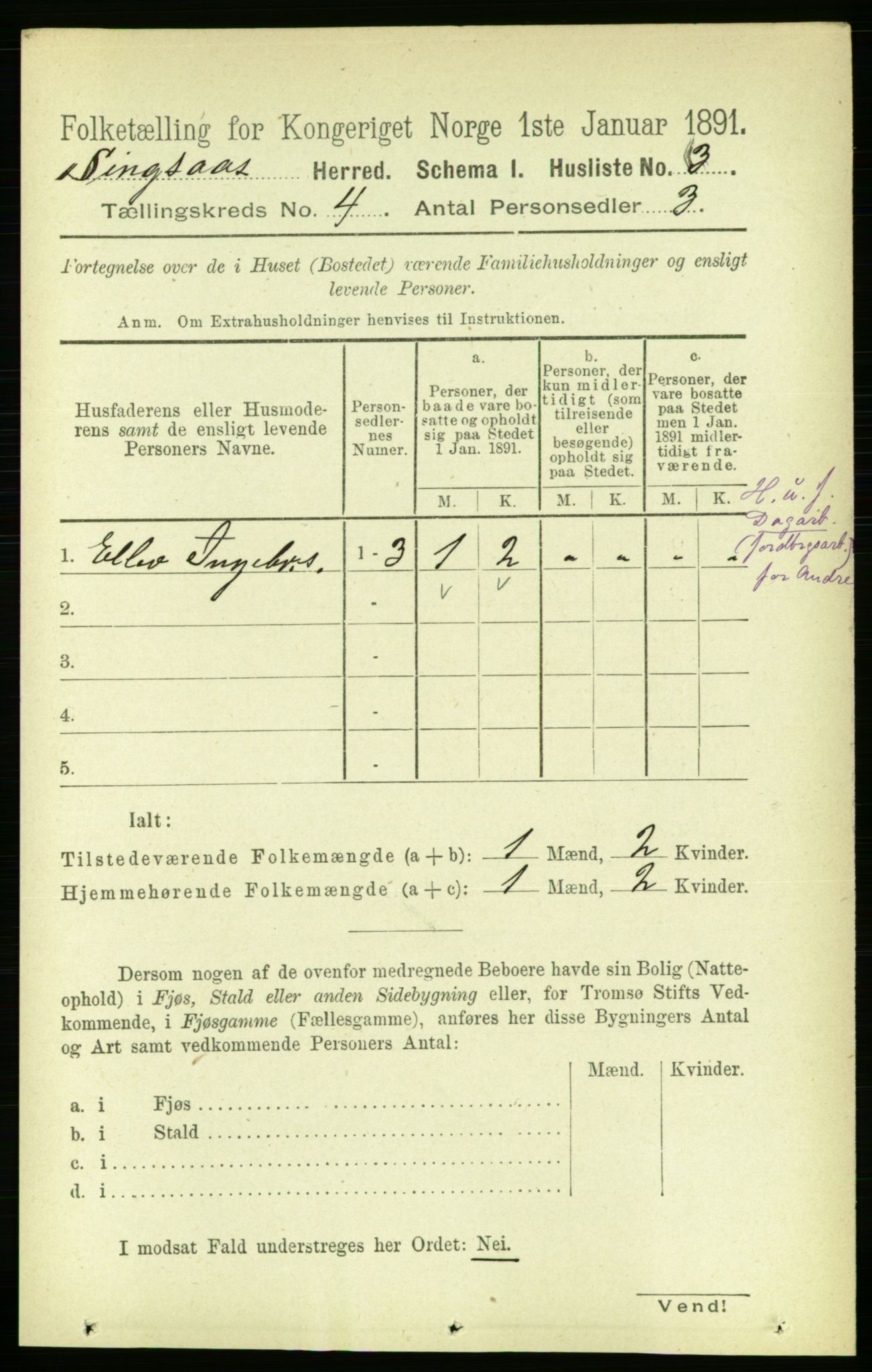 RA, 1891 census for 1646 Singsås, 1891, p. 814