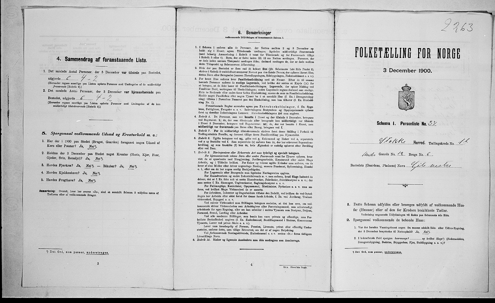 RA, 1900 census for Stokke, 1900, p. 310