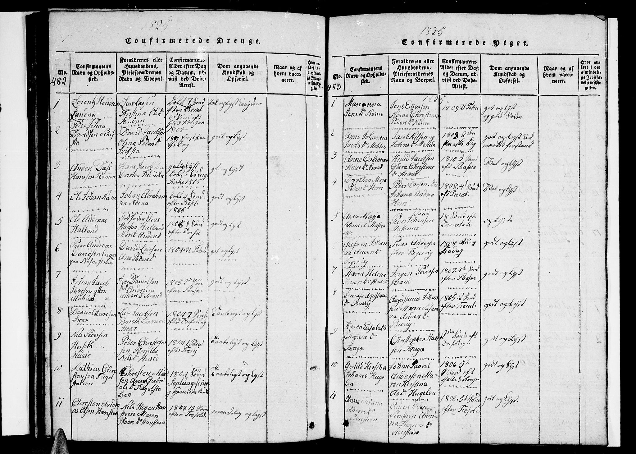 Ministerialprotokoller, klokkerbøker og fødselsregistre - Nordland, AV/SAT-A-1459/838/L0554: Parish register (copy) no. 838C01, 1820-1828, p. 482-483