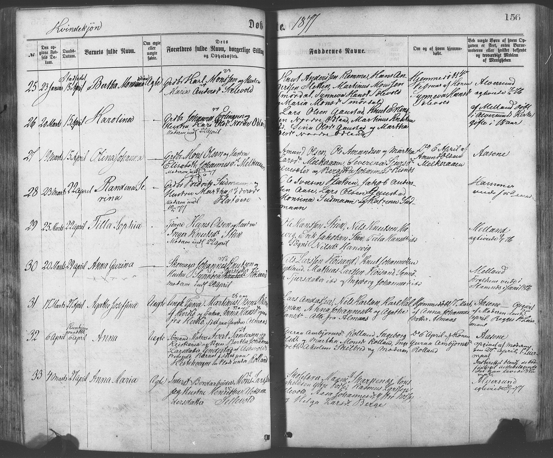 Hamre sokneprestembete, AV/SAB-A-75501/H/Ha/Haa/Haaa/L0015: Parish register (official) no. A 15, 1870-1881, p. 156