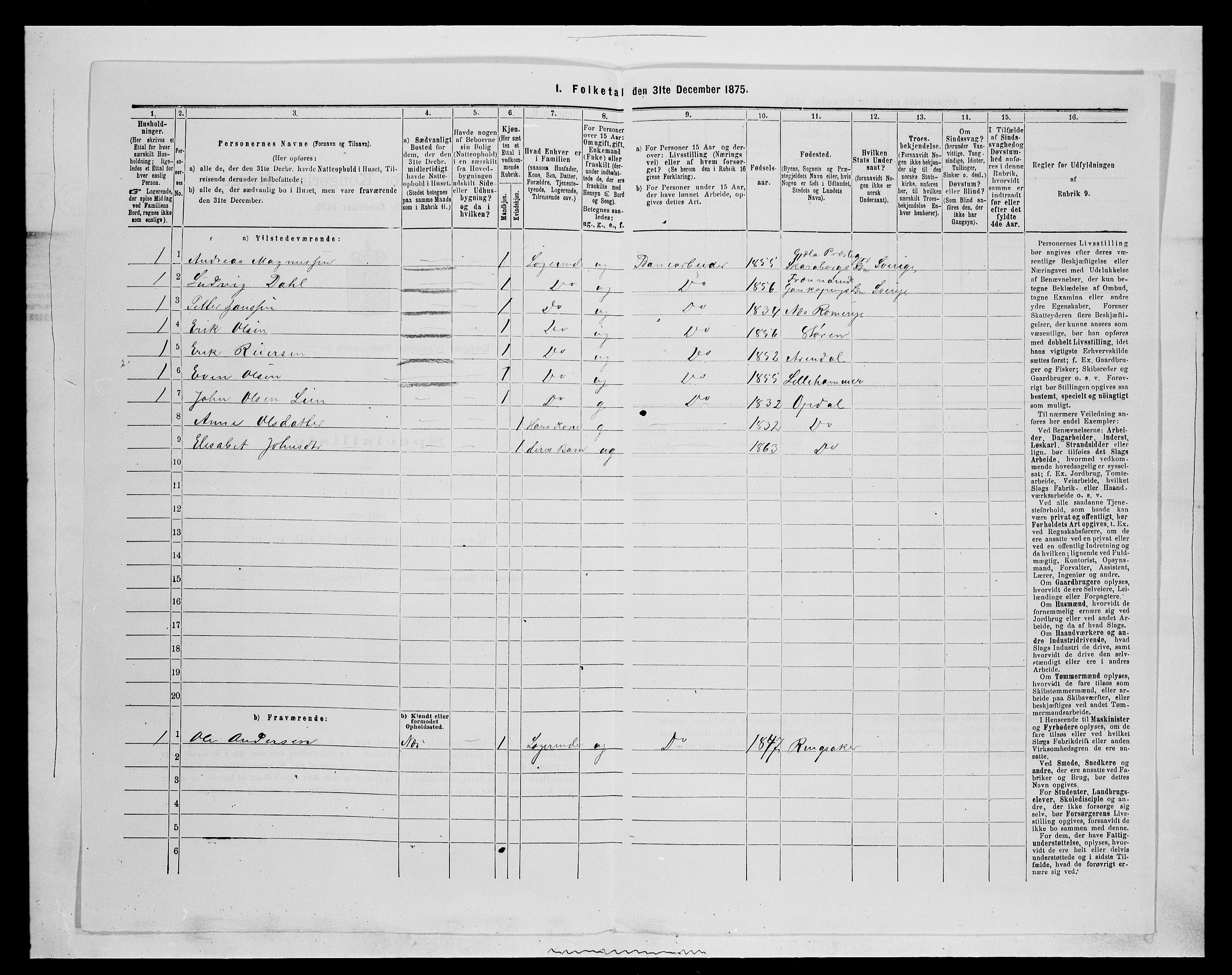 SAH, 1875 census for 0432P Rendalen, 1875, p. 493