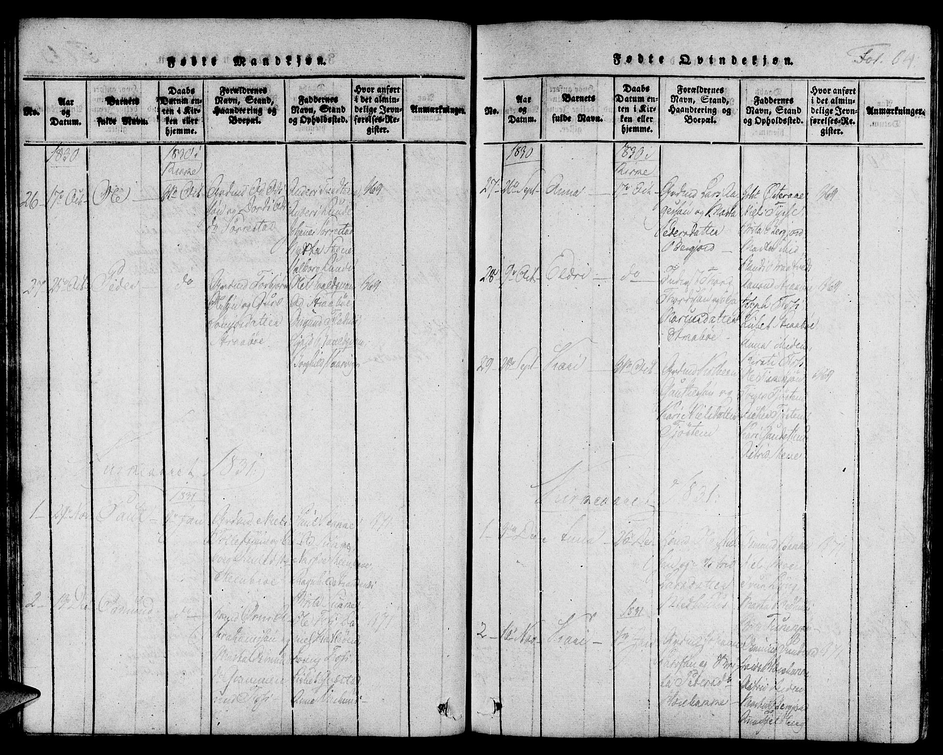 Suldal sokneprestkontor, SAST/A-101845/01/IV/L0006: Parish register (official) no. A 6, 1816-1836, p. 64