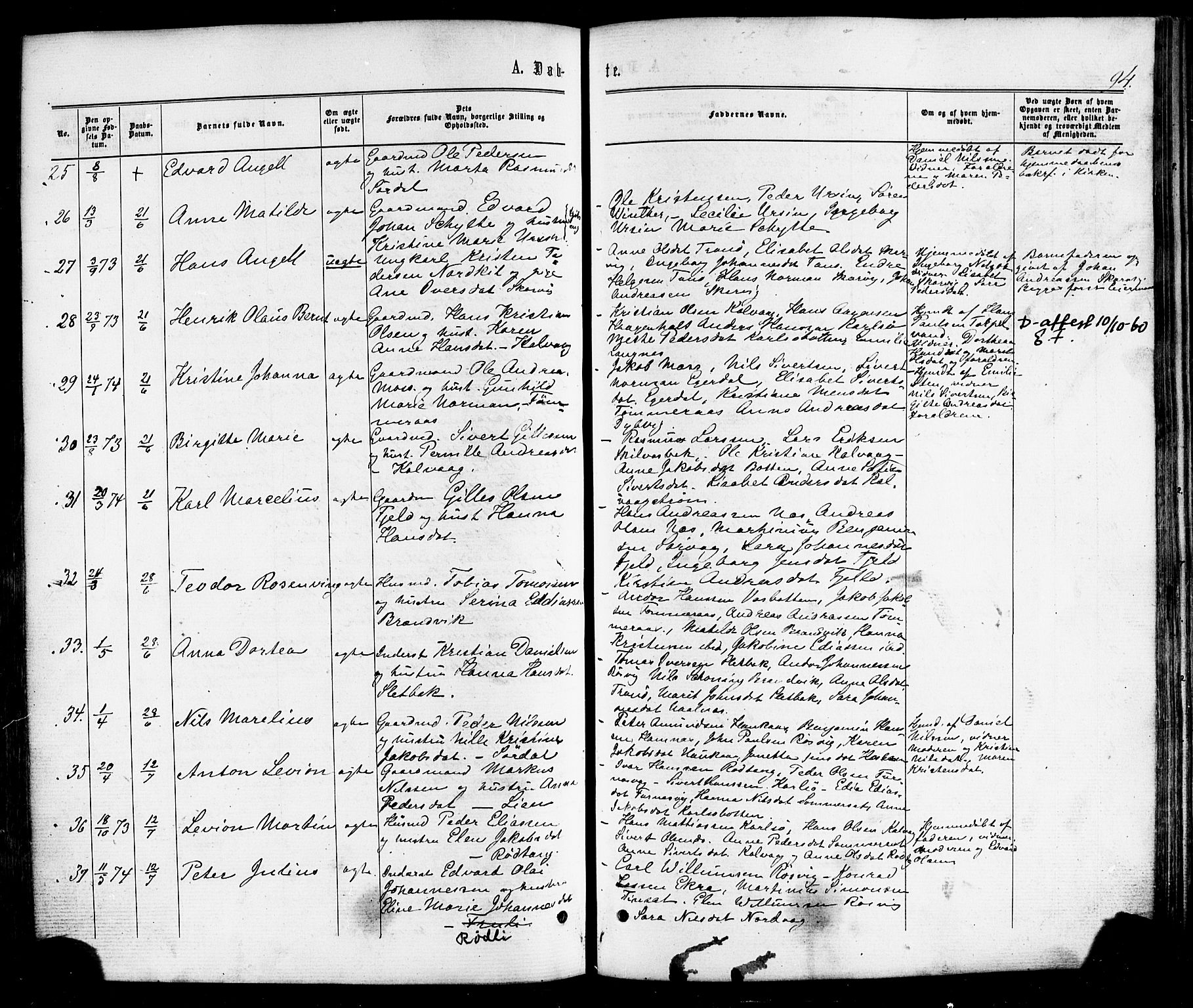 Ministerialprotokoller, klokkerbøker og fødselsregistre - Nordland, SAT/A-1459/859/L0845: Parish register (official) no. 859A05, 1863-1877, p. 94