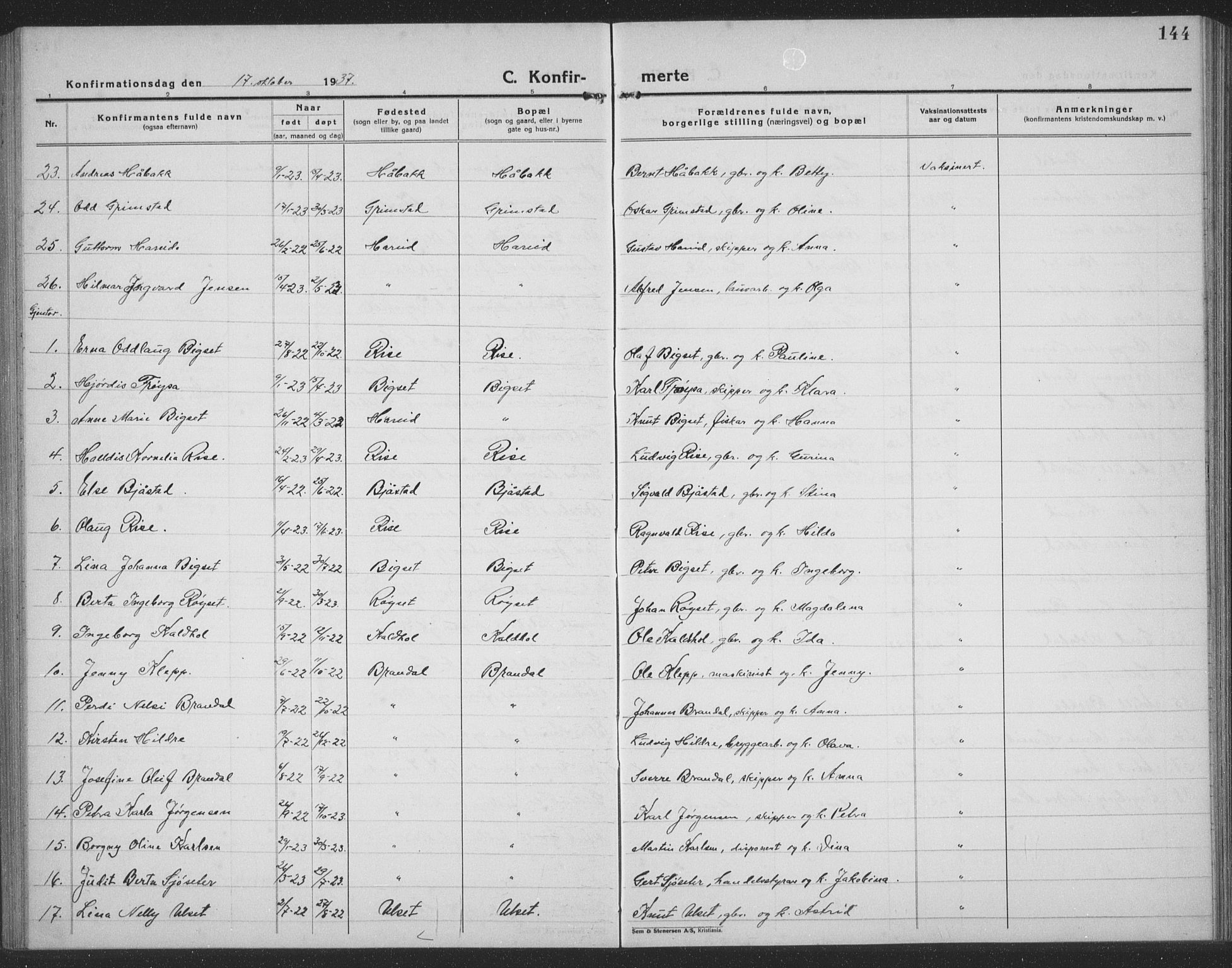 Ministerialprotokoller, klokkerbøker og fødselsregistre - Møre og Romsdal, AV/SAT-A-1454/510/L0127: Parish register (copy) no. 510C04, 1923-1939, p. 144