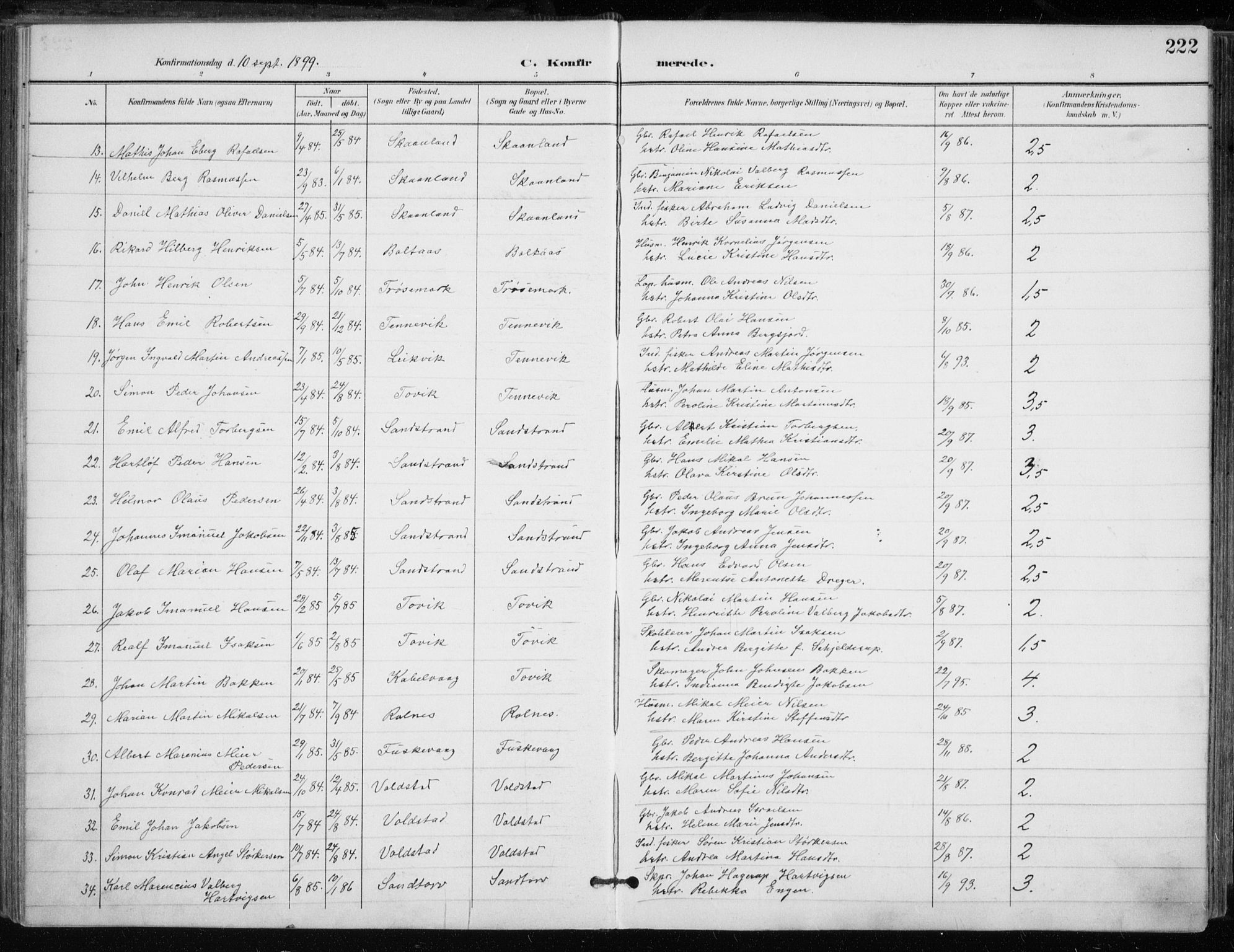 Trondenes sokneprestkontor, AV/SATØ-S-1319/H/Ha/L0017kirke: Parish register (official) no. 17, 1899-1908, p. 222