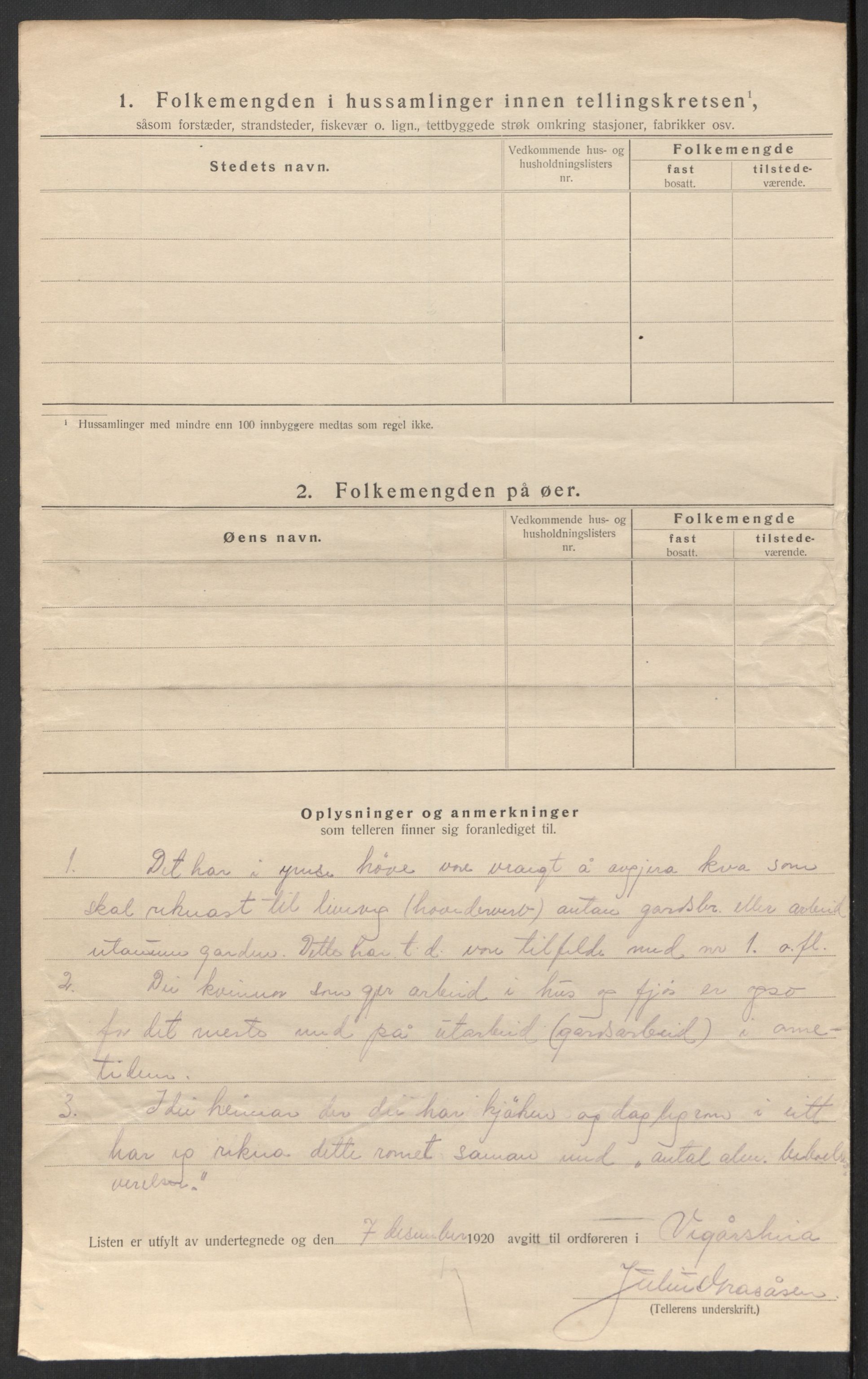 SAK, 1920 census for Vegårshei, 1920, p. 38