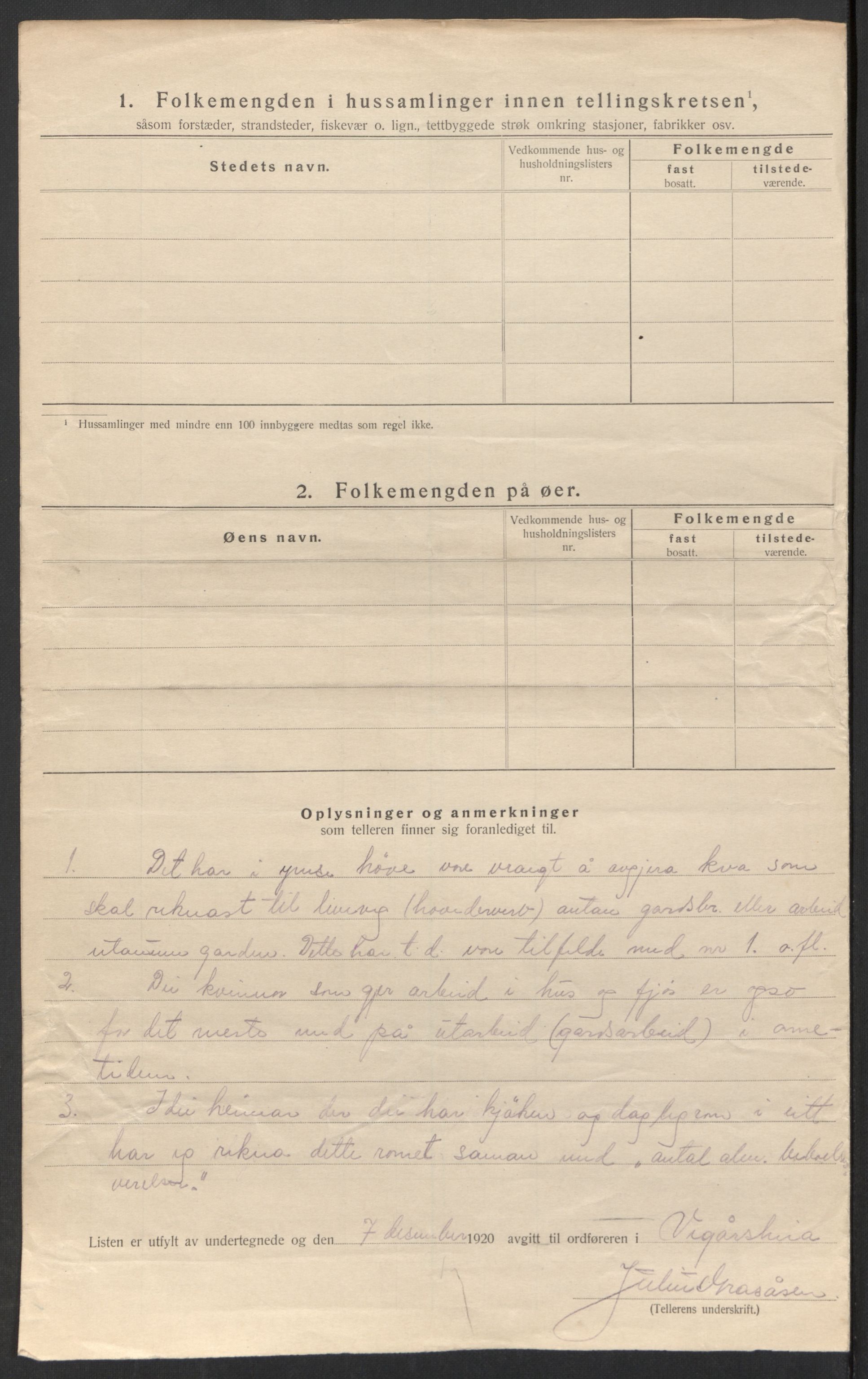 SAK, 1920 census for Vegårshei, 1920, p. 38