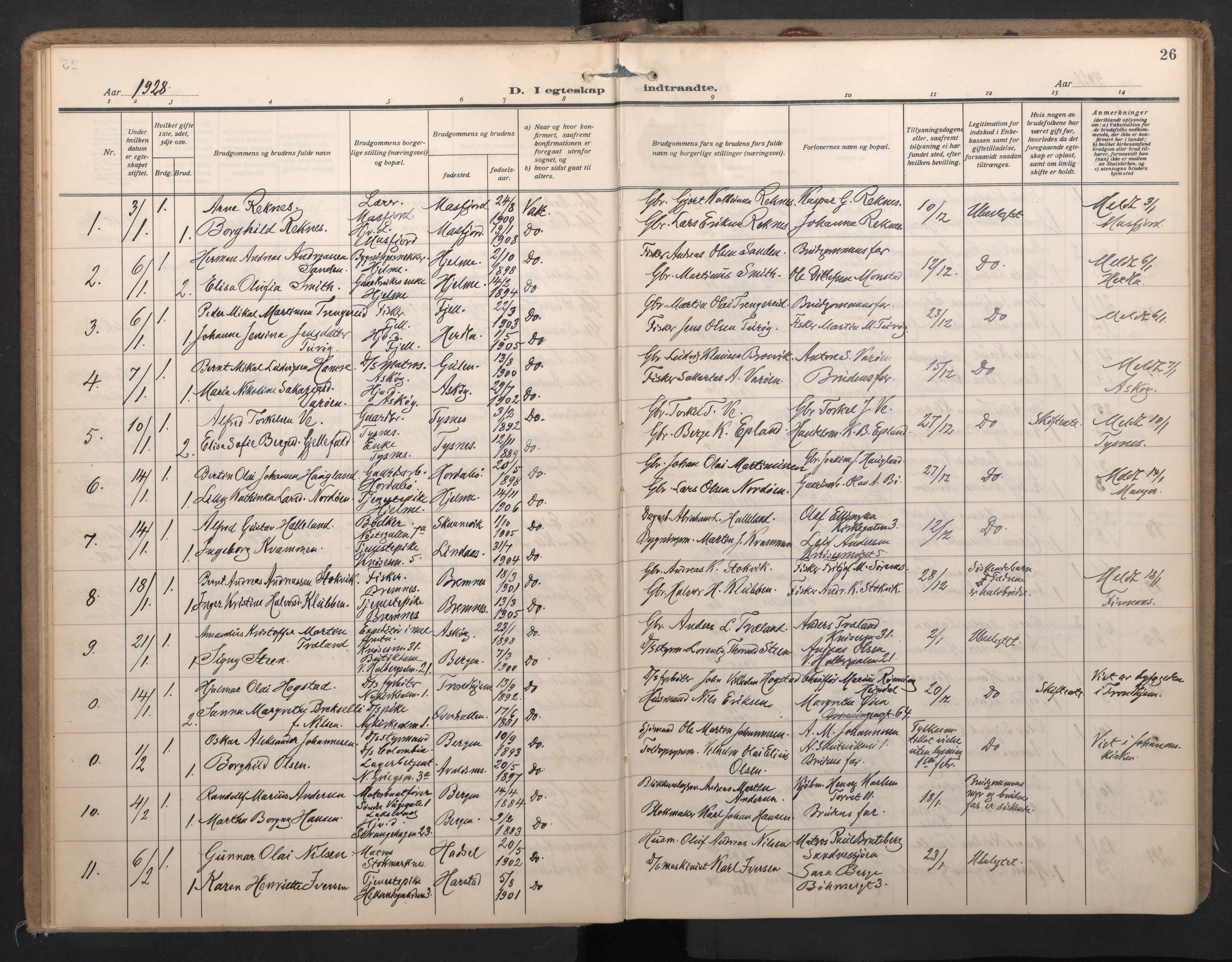 Nykirken Sokneprestembete, AV/SAB-A-77101/H/Haa/L0038: Parish register (official) no. D 8, 1926-1934, p. 25b-26a
