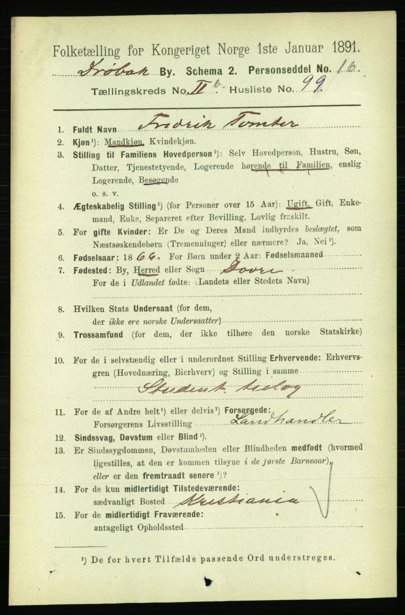 RA, 1891 census for 0203 Drøbak, 1891, p. 1875