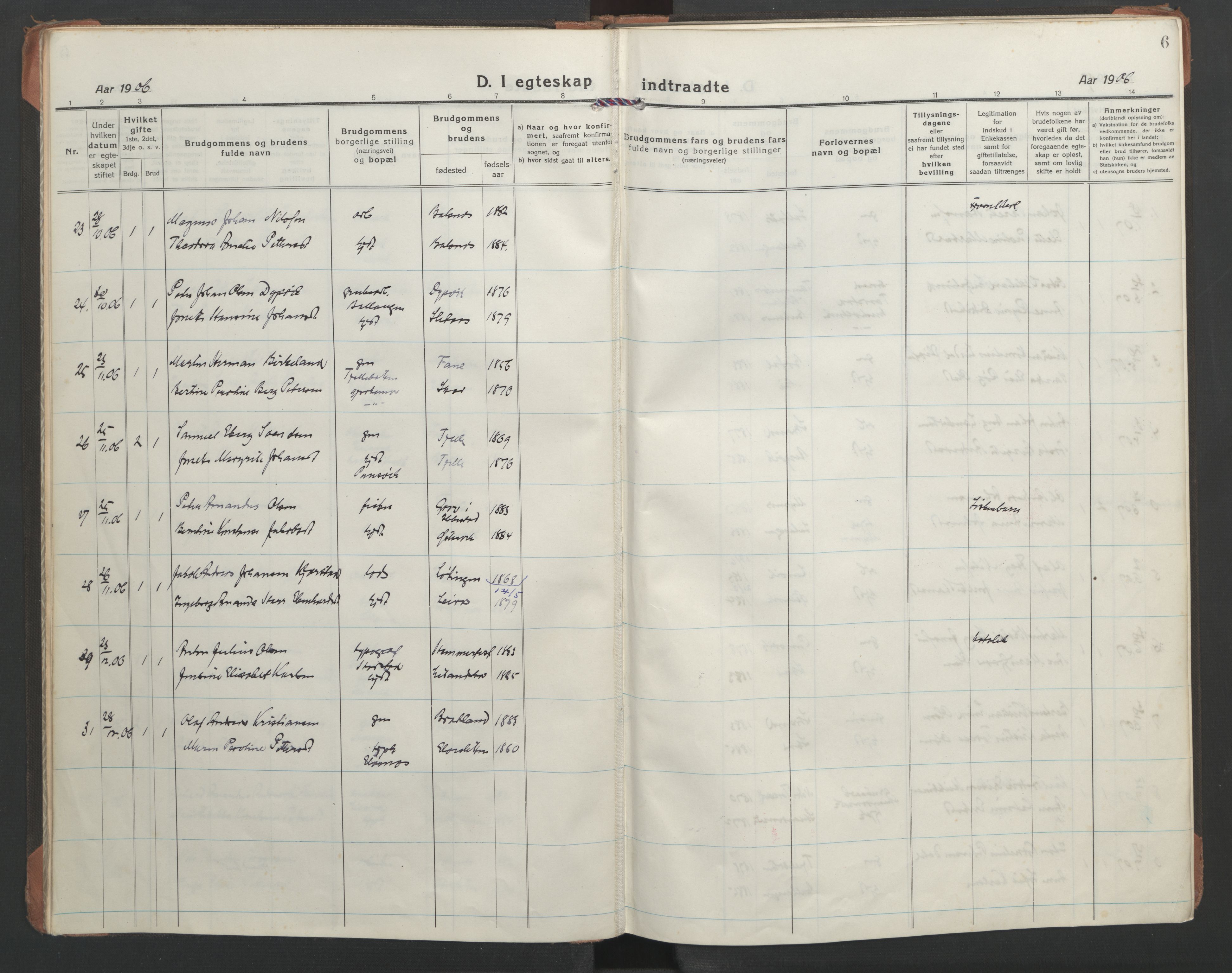 Ministerialprotokoller, klokkerbøker og fødselsregistre - Nordland, SAT/A-1459/863/L0902: Parish register (official) no. 863A14, 1906-1937, p. 6