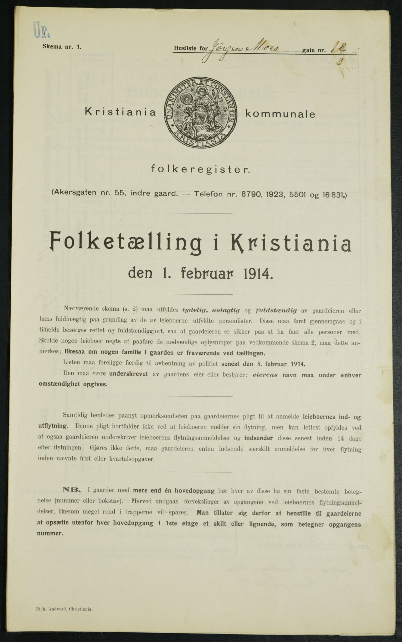 OBA, Municipal Census 1914 for Kristiania, 1914, p. 47687