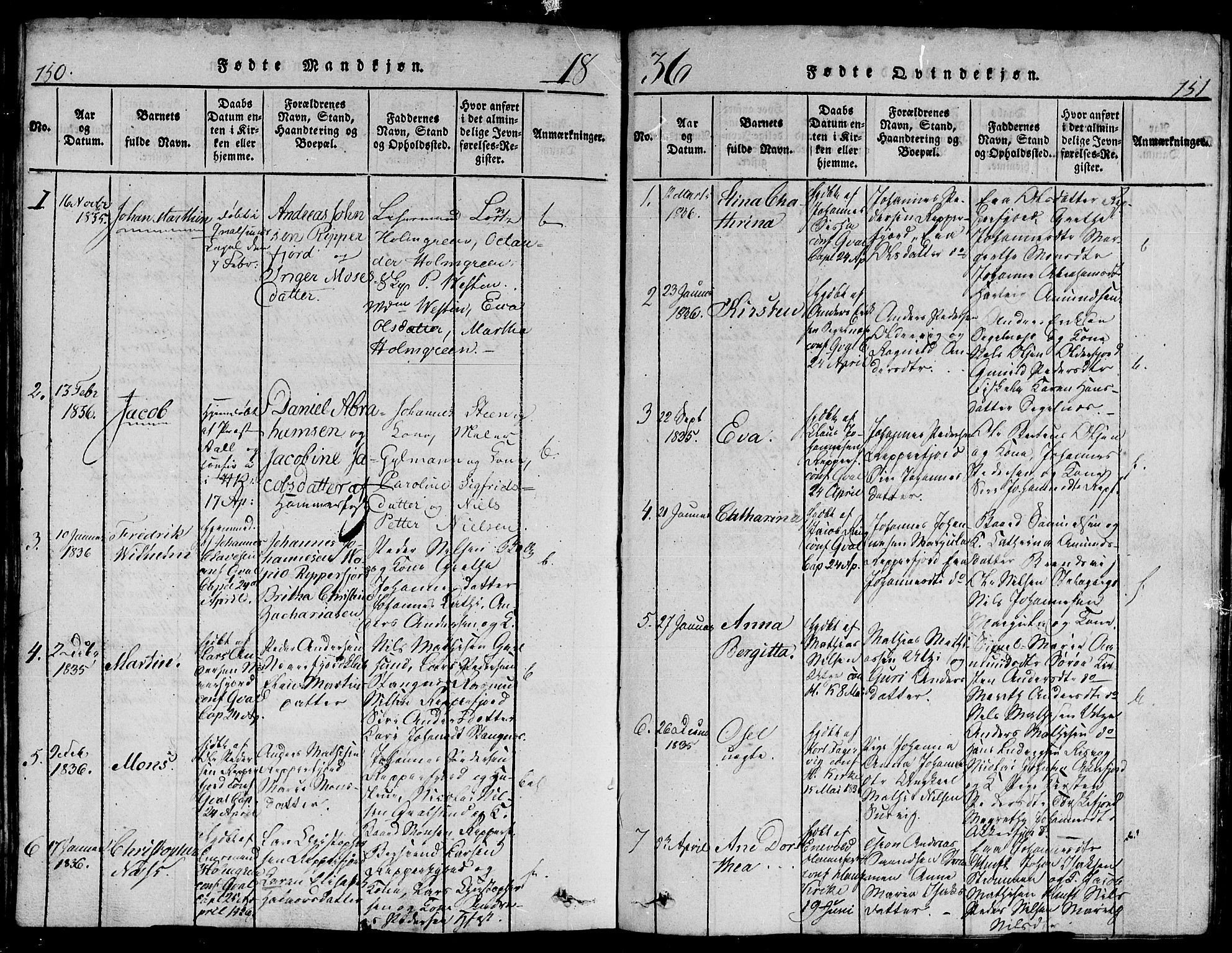 Hammerfest sokneprestkontor, SATØ/S-1347/H/Hb/L0001.klokk: Parish register (copy) no. 1, 1822-1850, p. 150-151