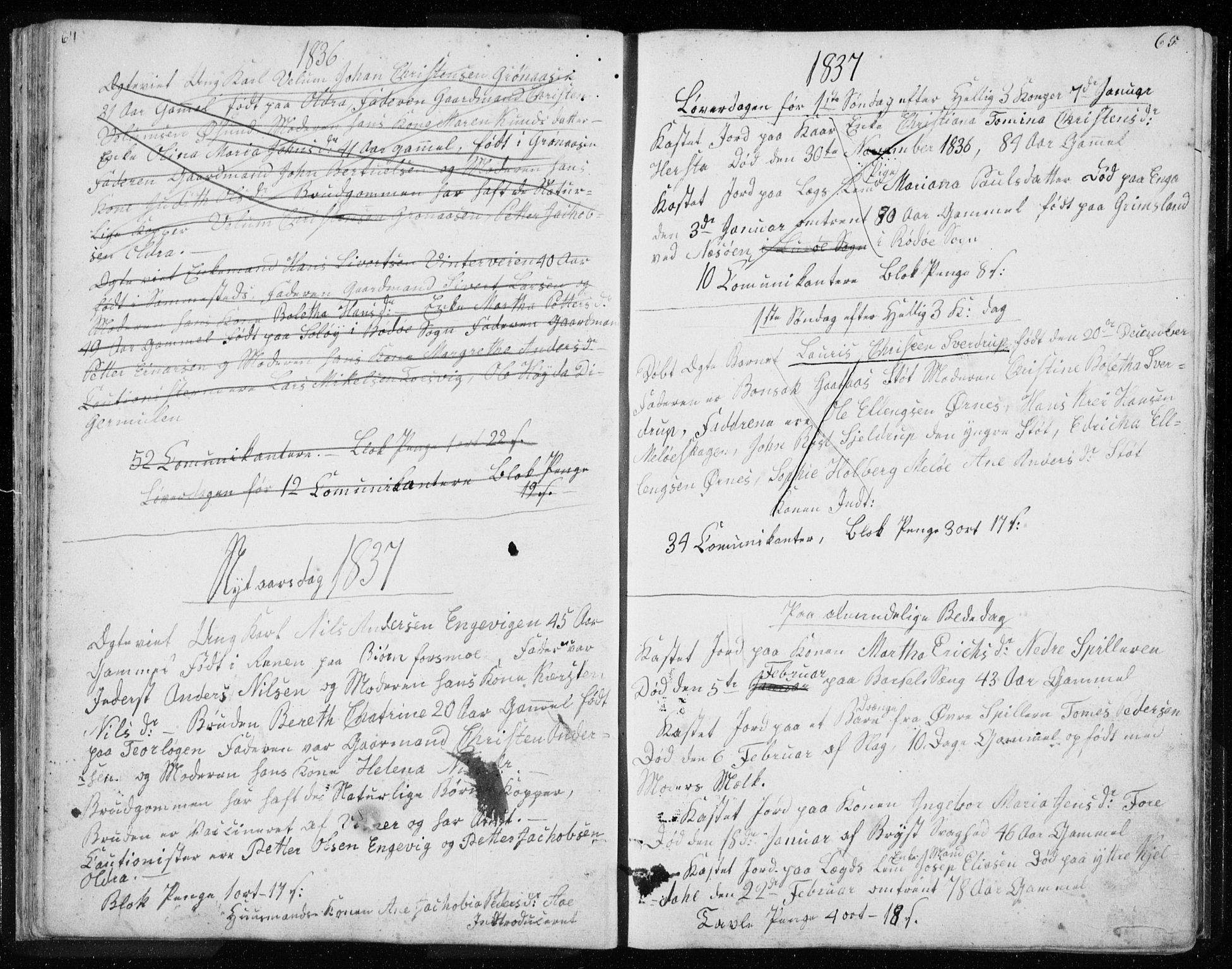 Ministerialprotokoller, klokkerbøker og fødselsregistre - Nordland, AV/SAT-A-1459/843/L0632: Parish register (copy) no. 843C01, 1833-1853, p. 64-65