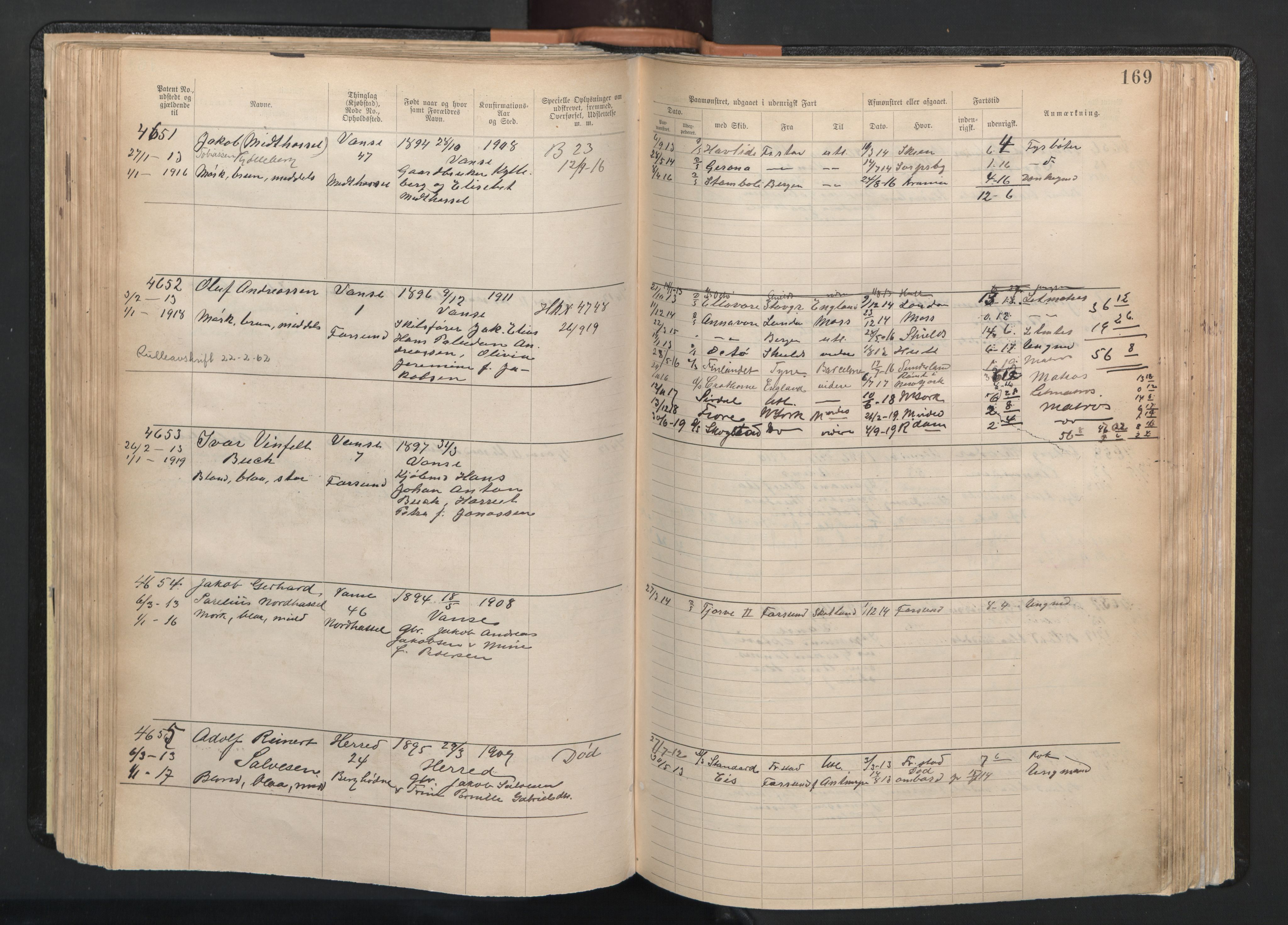 Farsund mønstringskrets, AV/SAK-2031-0017/F/Fa/L0003: Annotasjonsrulle nr 3816-5304 med register, M-3, 1894-1948, p. 200