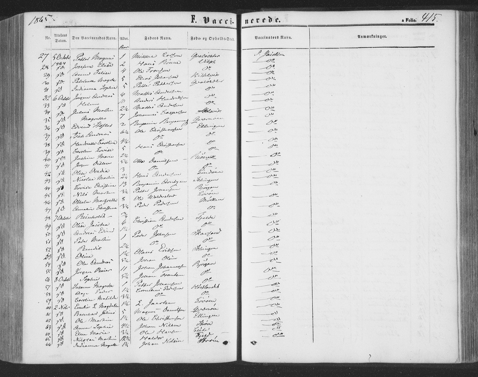 Ministerialprotokoller, klokkerbøker og fødselsregistre - Nord-Trøndelag, SAT/A-1458/773/L0615: Parish register (official) no. 773A06, 1857-1870, p. 415