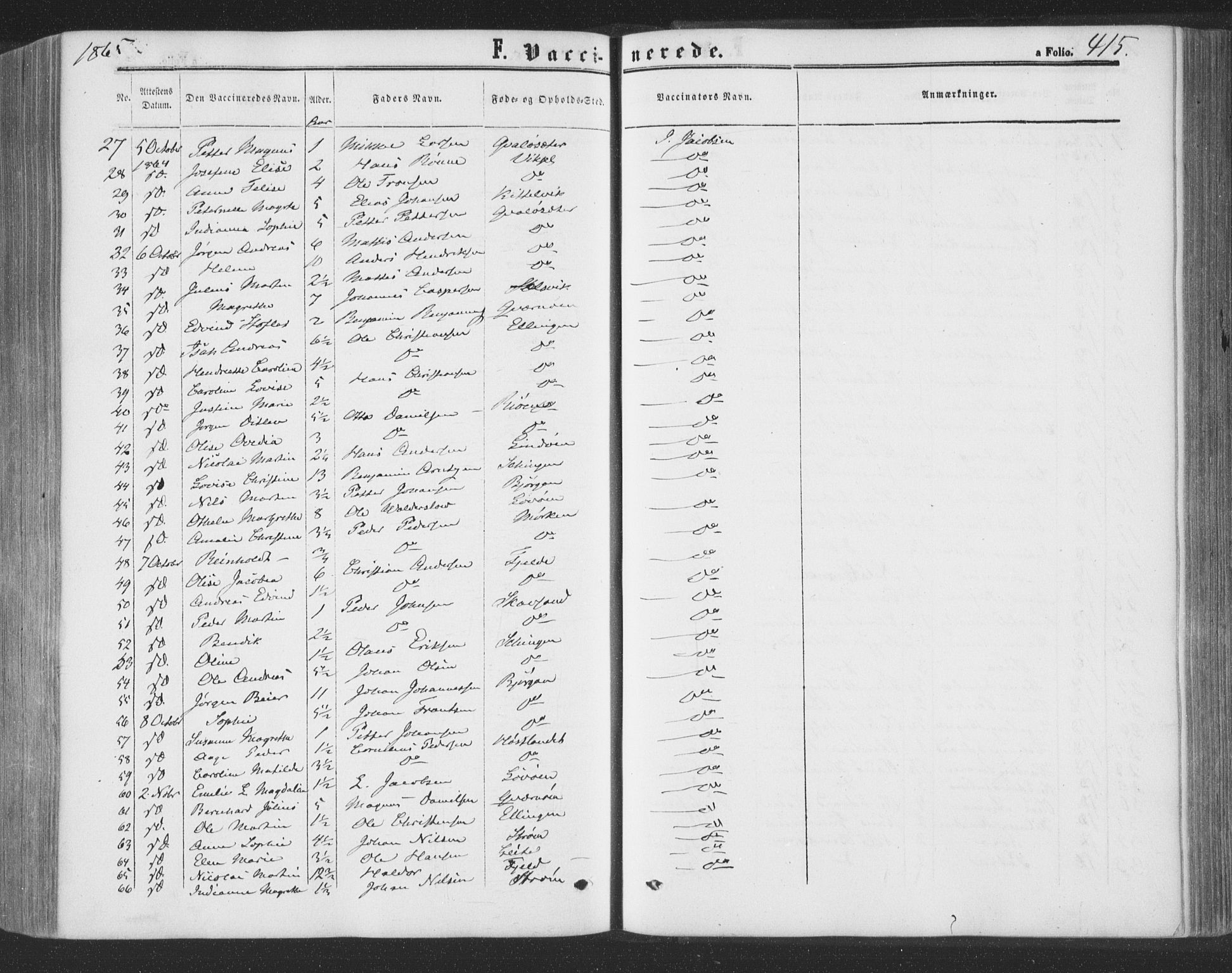 Ministerialprotokoller, klokkerbøker og fødselsregistre - Nord-Trøndelag, AV/SAT-A-1458/773/L0615: Parish register (official) no. 773A06, 1857-1870, p. 415