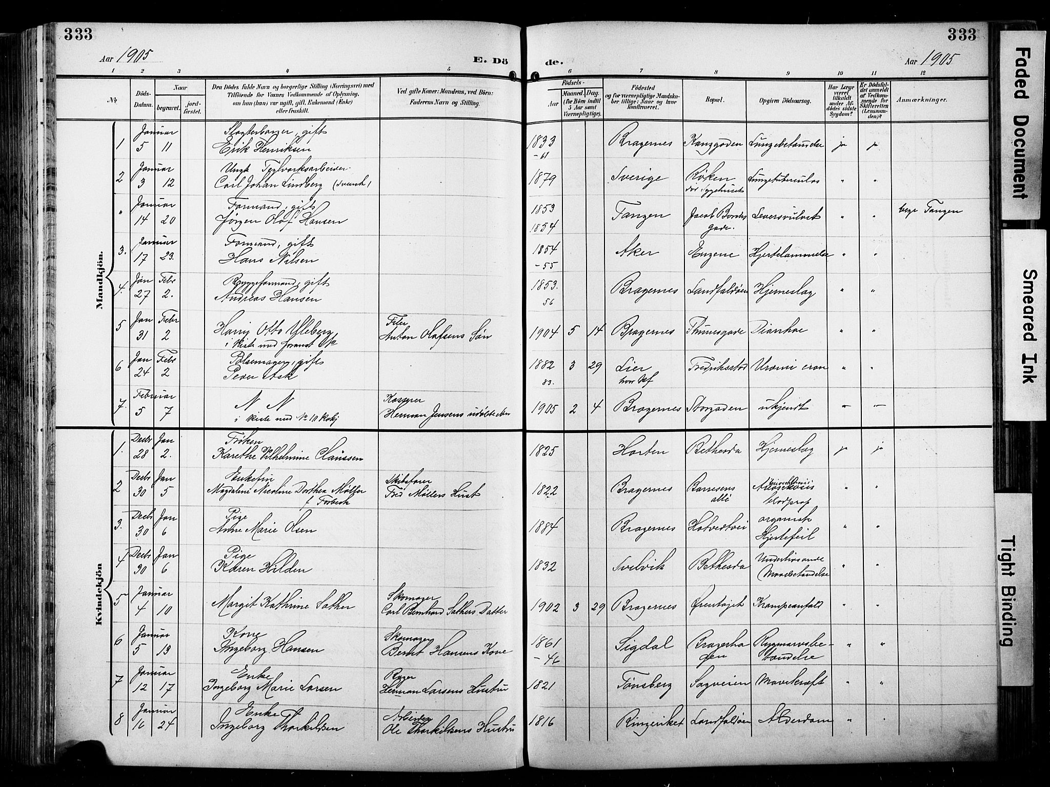 Bragernes kirkebøker, SAKO/A-6/F/Fb/L0009: Parish register (official) no. II 9, 1902-1911, p. 333