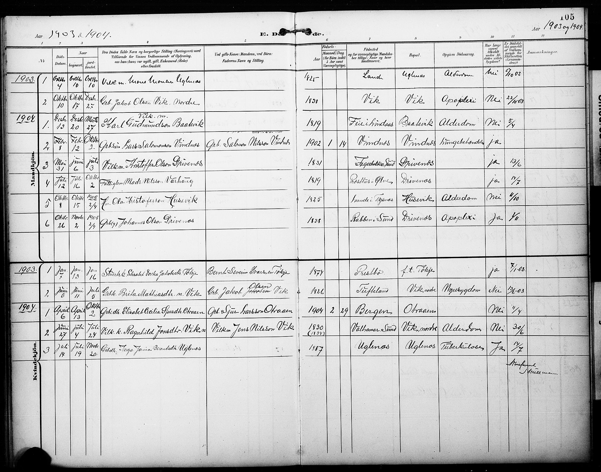 Fitjar sokneprestembete, SAB/A-99926: Parish register (copy) no. C 1, 1900-1928, p. 105