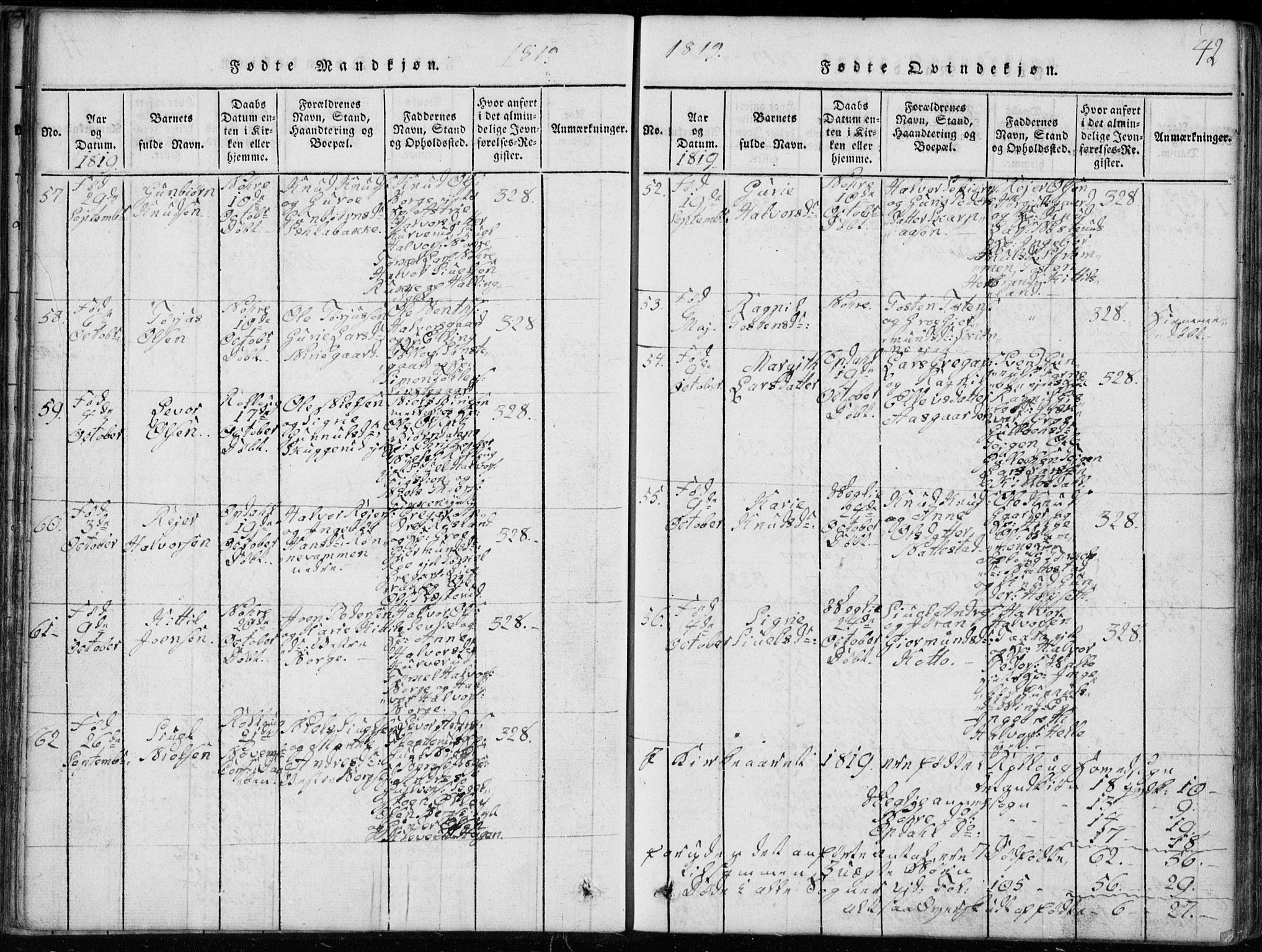 Rollag kirkebøker, AV/SAKO-A-240/G/Ga/L0001: Parish register (copy) no. I 1, 1814-1831, p. 42