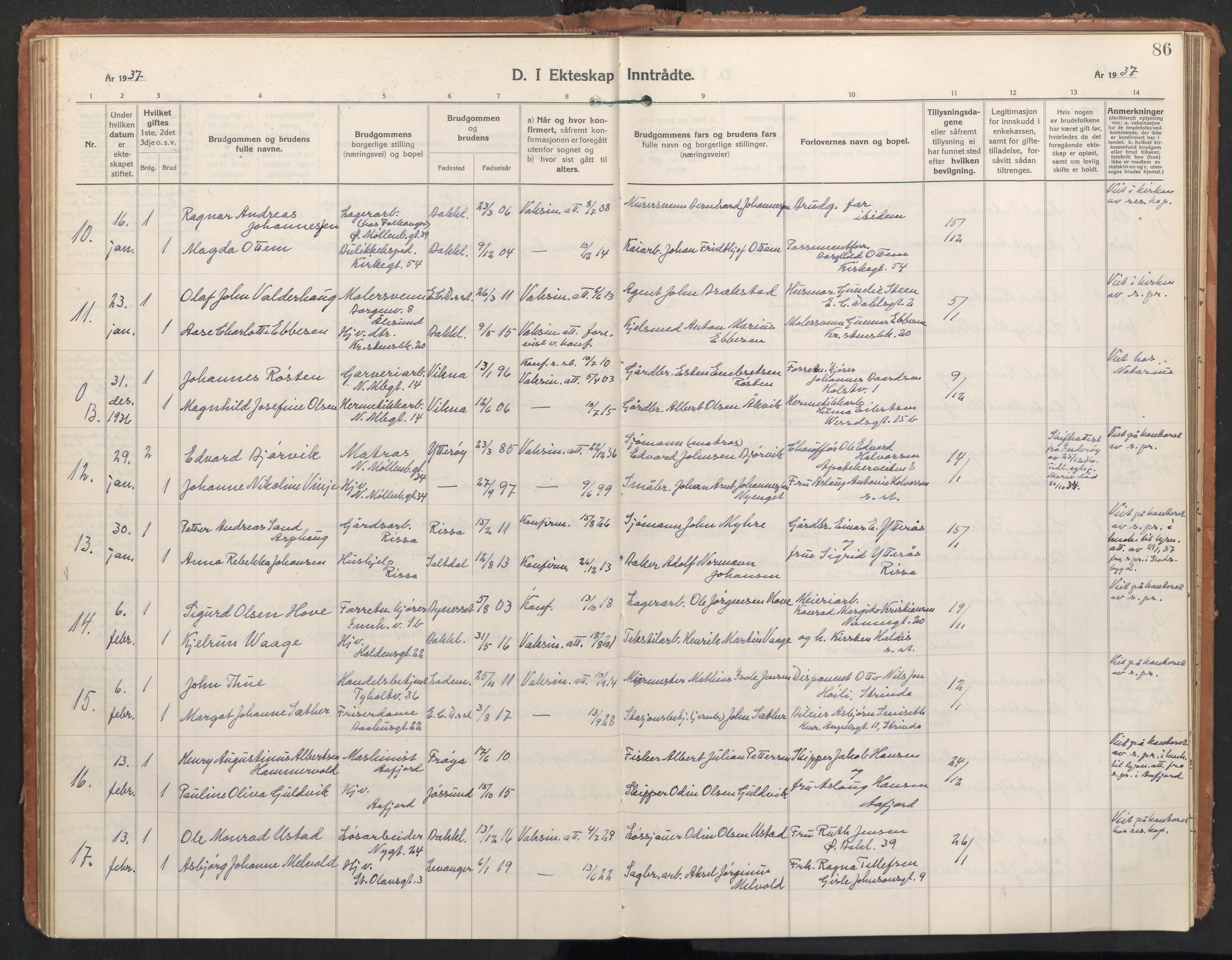 Ministerialprotokoller, klokkerbøker og fødselsregistre - Sør-Trøndelag, SAT/A-1456/604/L0209: Parish register (official) no. 604A29, 1931-1945, p. 86