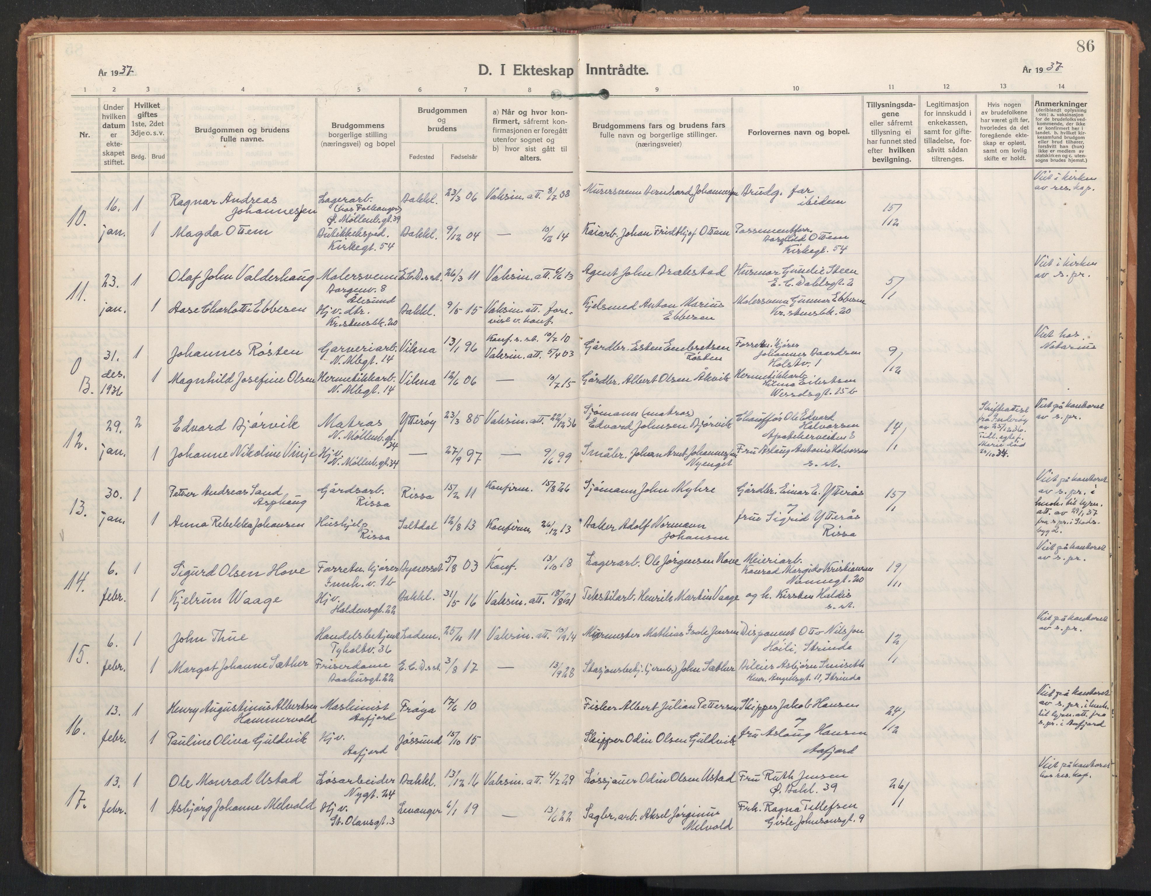 Ministerialprotokoller, klokkerbøker og fødselsregistre - Sør-Trøndelag, AV/SAT-A-1456/604/L0209: Parish register (official) no. 604A29, 1931-1945, p. 86