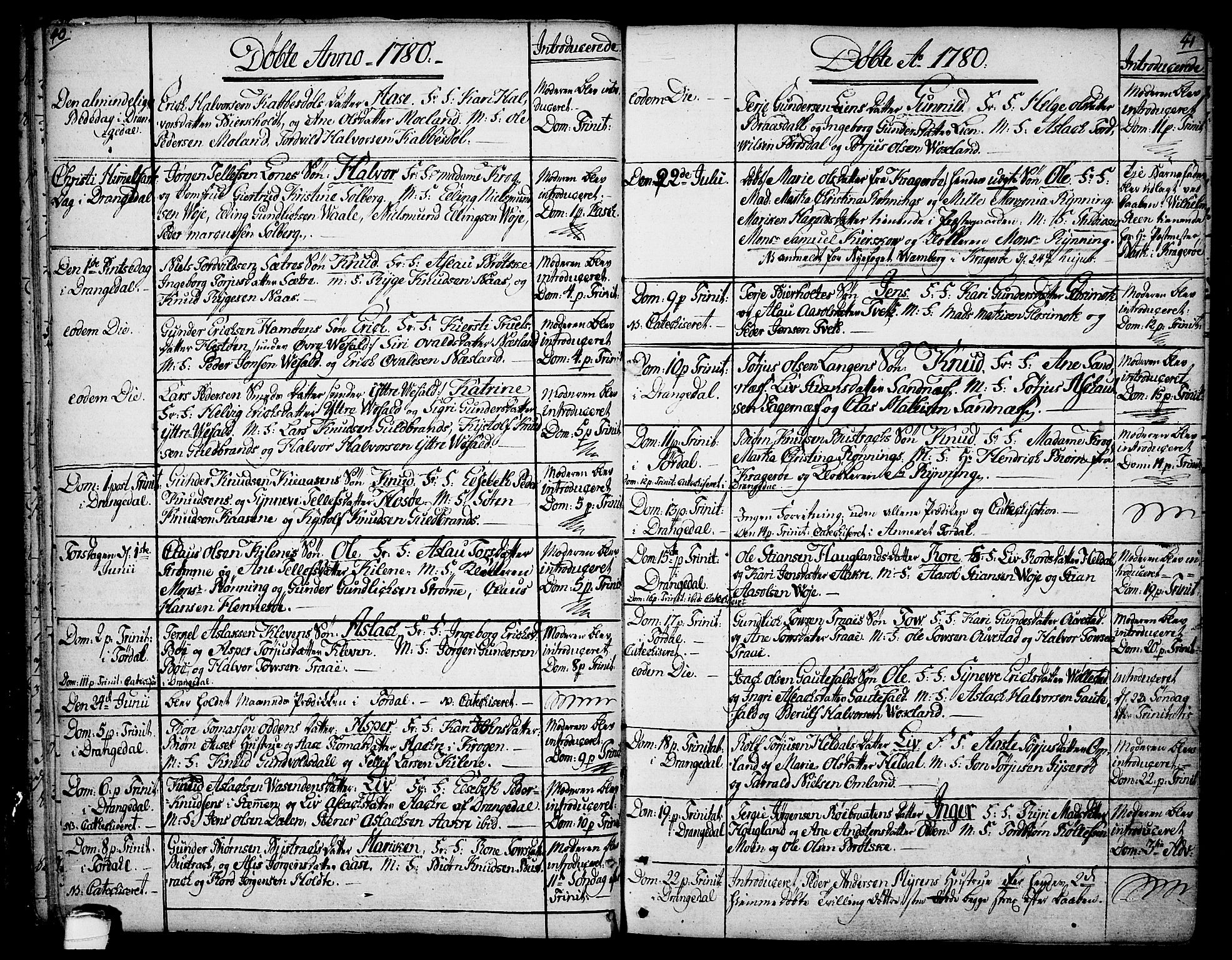 Drangedal kirkebøker, SAKO/A-258/F/Fa/L0003: Parish register (official) no. 3, 1768-1814, p. 40-41
